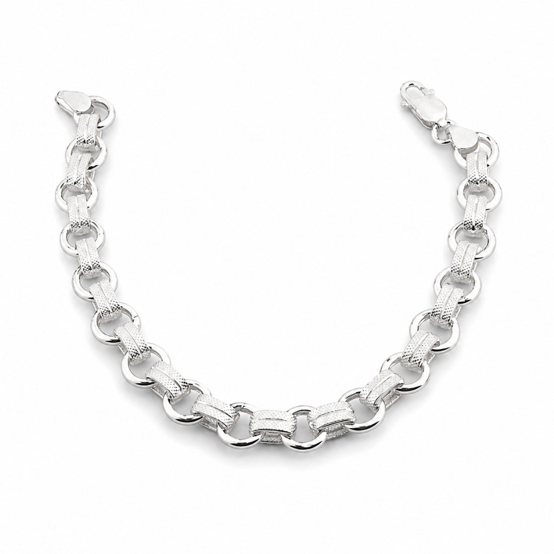 Urban Bold 925 Sterling Silver Textured Interlocking Link Kids Bracelet