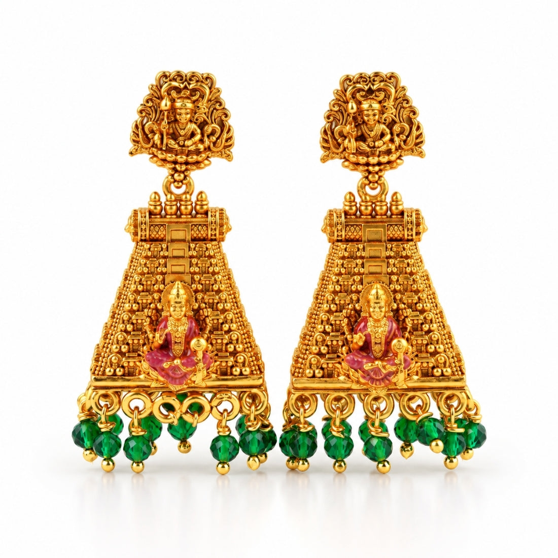 Aura of Divine Grace Antique Emerald Jhumkas