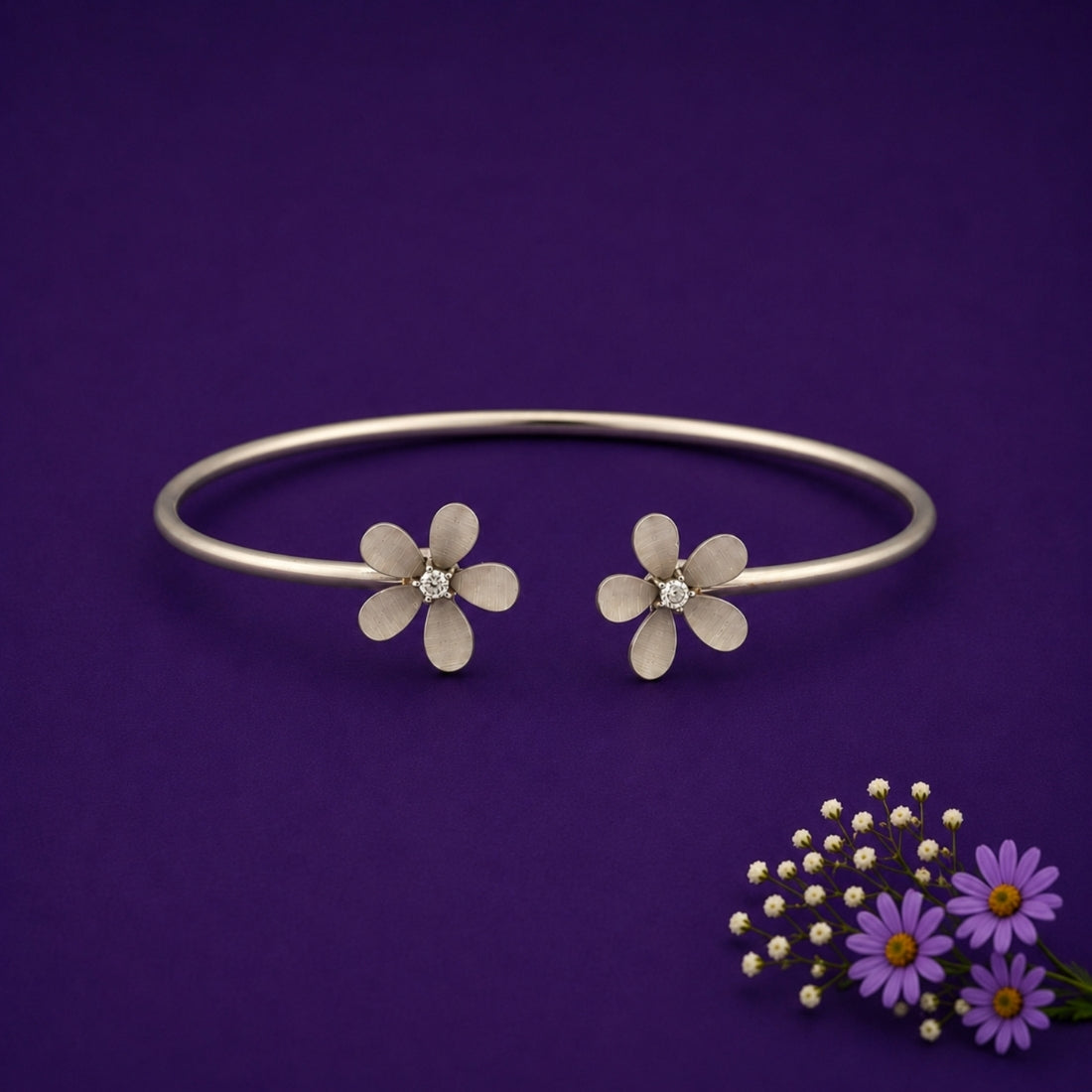 925 Sterling Silver Twin Petal Blossom Kada