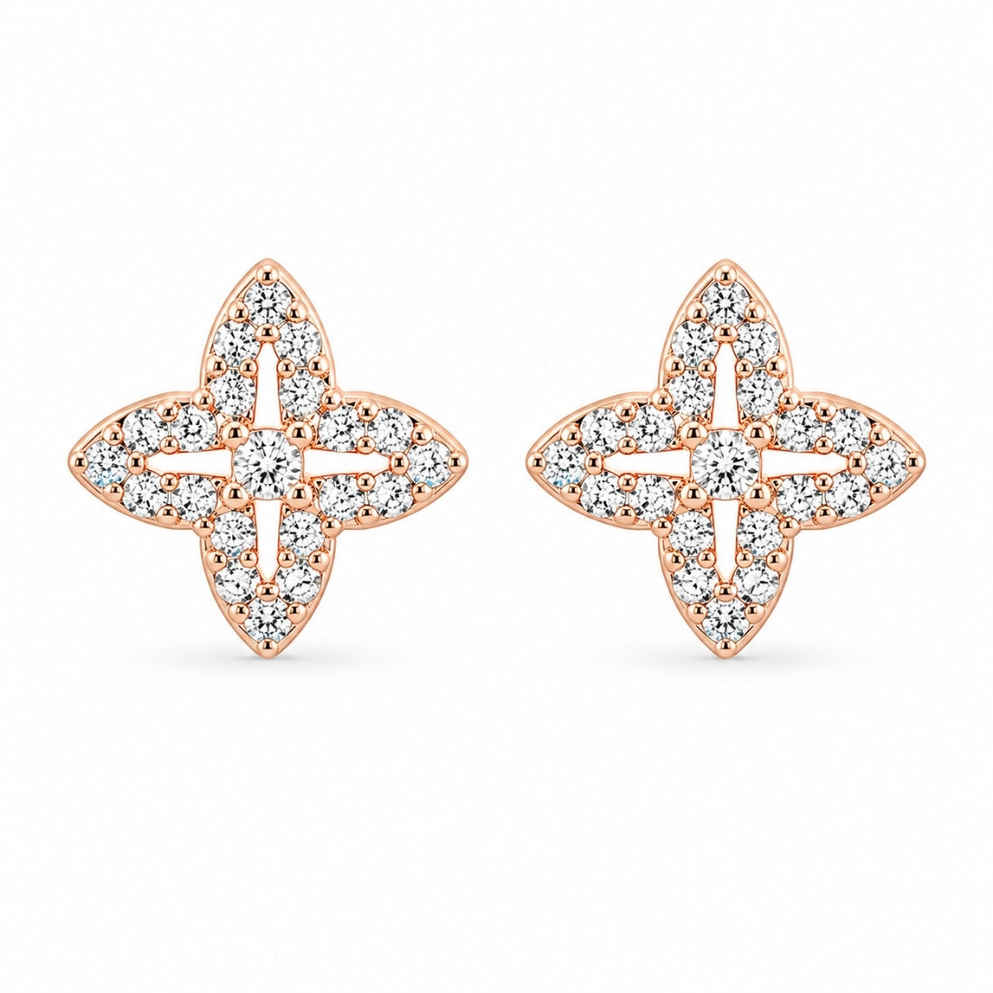 Rose Gold Pavé Quatrefoil Monogram Stud Earrings