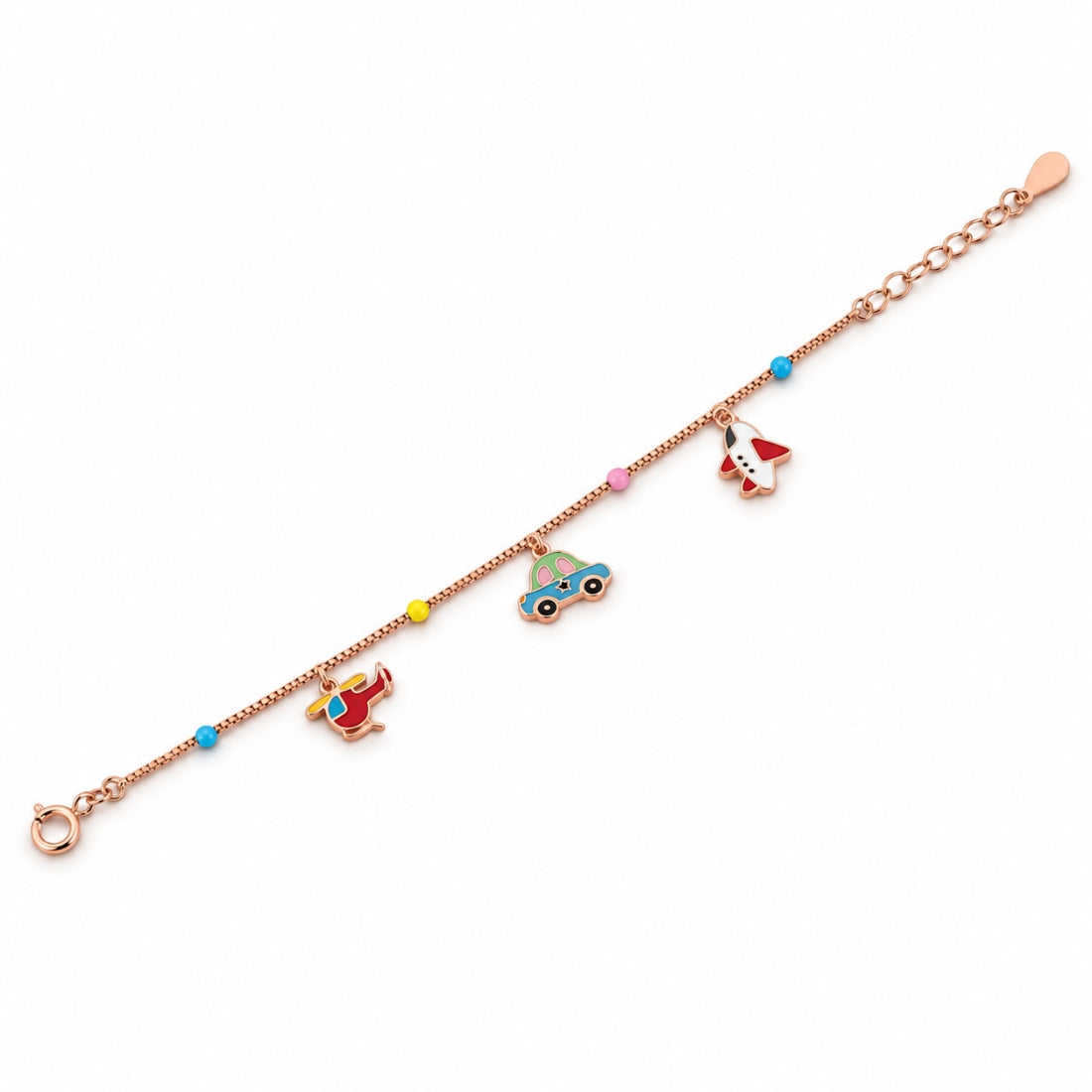 Little Racer 925 Sterling Silver Rose Gold Transport Multi-Charm Kids Bracelet