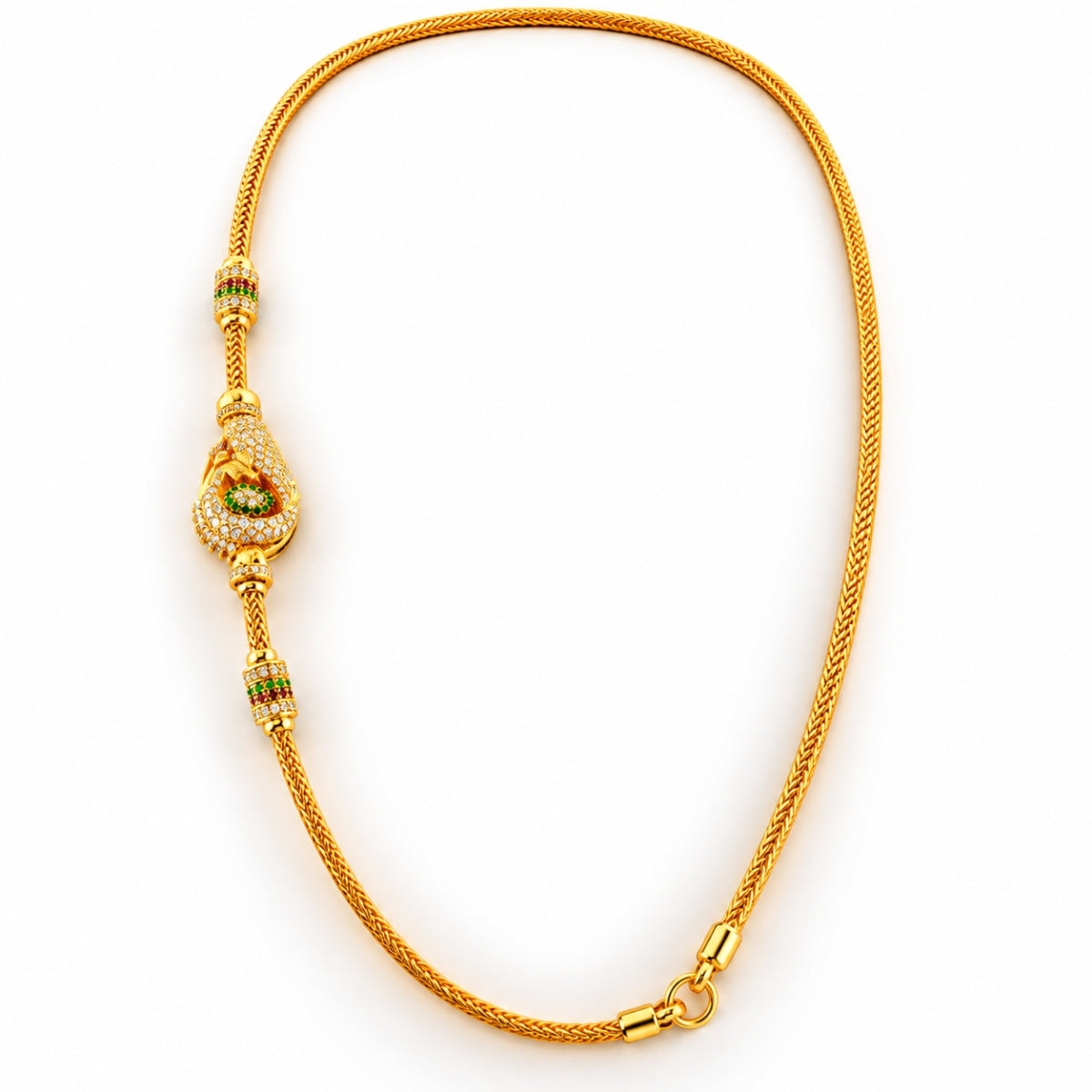 Royal Mayura Paisley Emerald Heritage 925 Silver Mugappu Chain