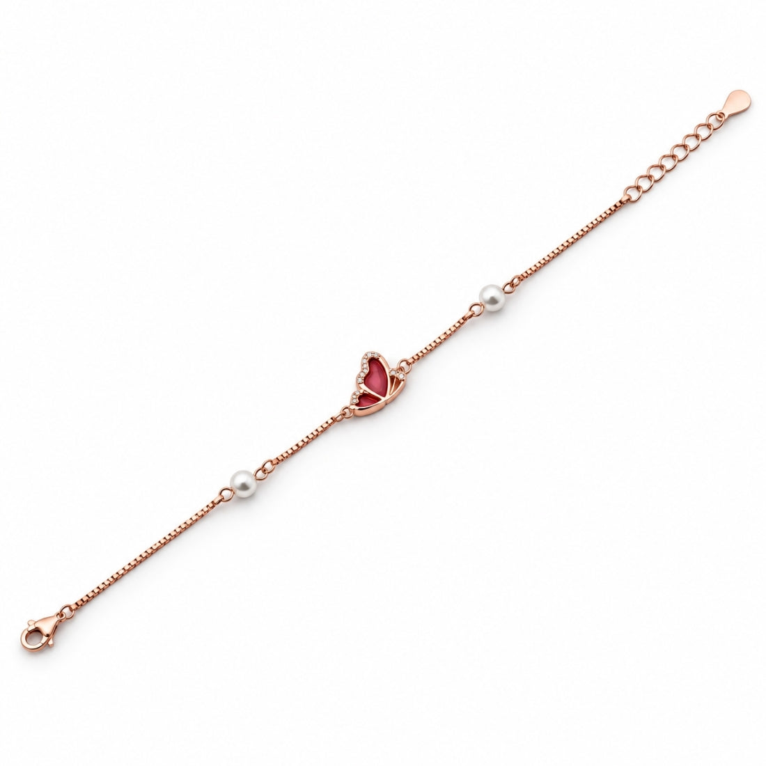 The Ruby Flutter – 925 Rose Gold Crimson Butterfly Bracelet