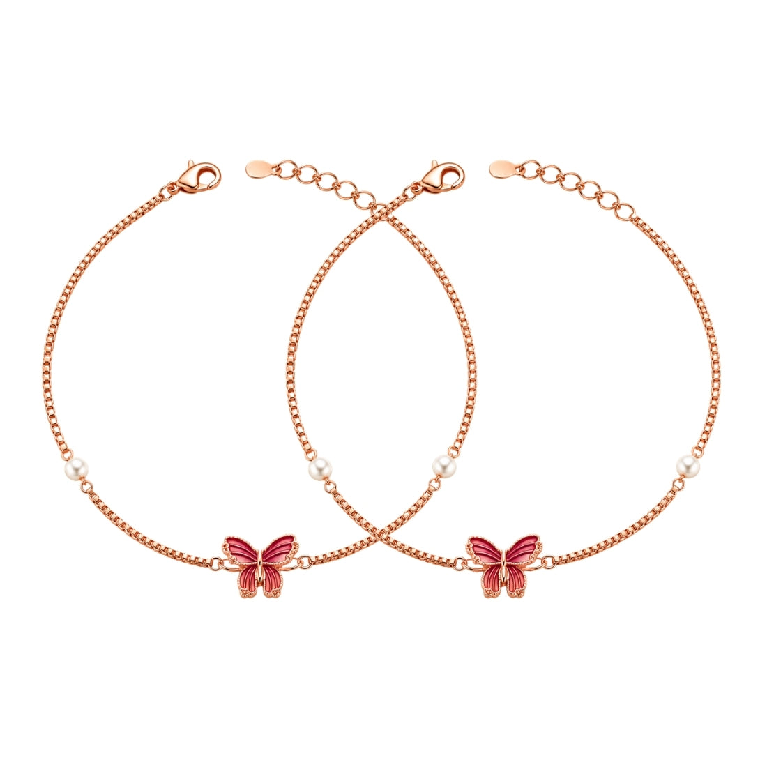 The Crimson Meadow Rose Gold 925 Silver Anklet Pair