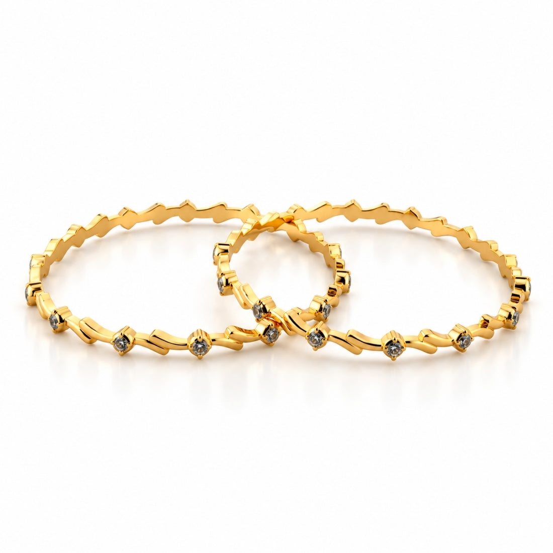 The Celestial Crown Zigzag Stackable Bangles (Set of 2 in 925 Sterling Silver with Radiant 24K Gold Polish)