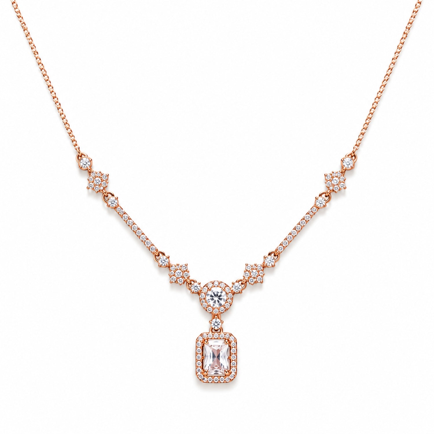 Radiant Emerald-Cut Halo 925 Silver Chain