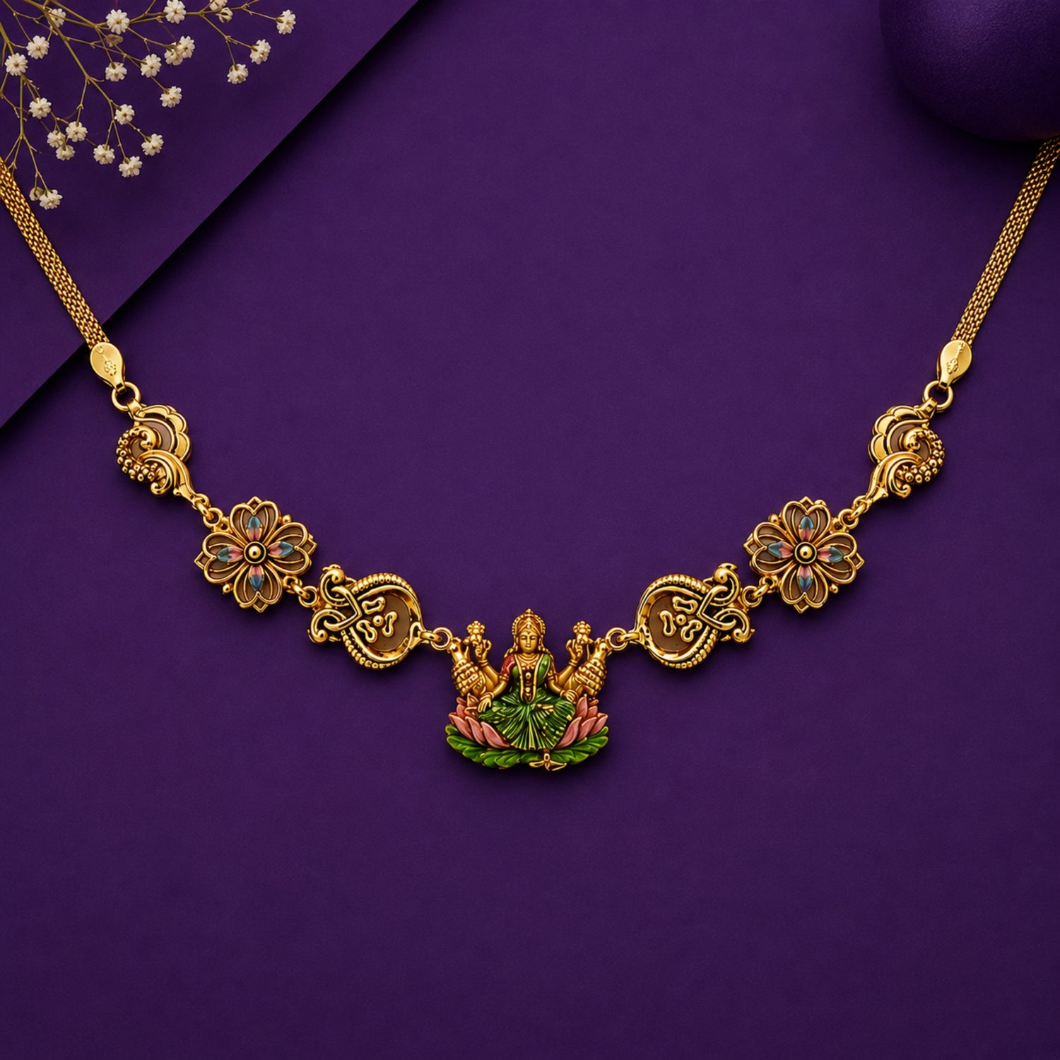The Marakata Lakshmi Enamel Silver Choker