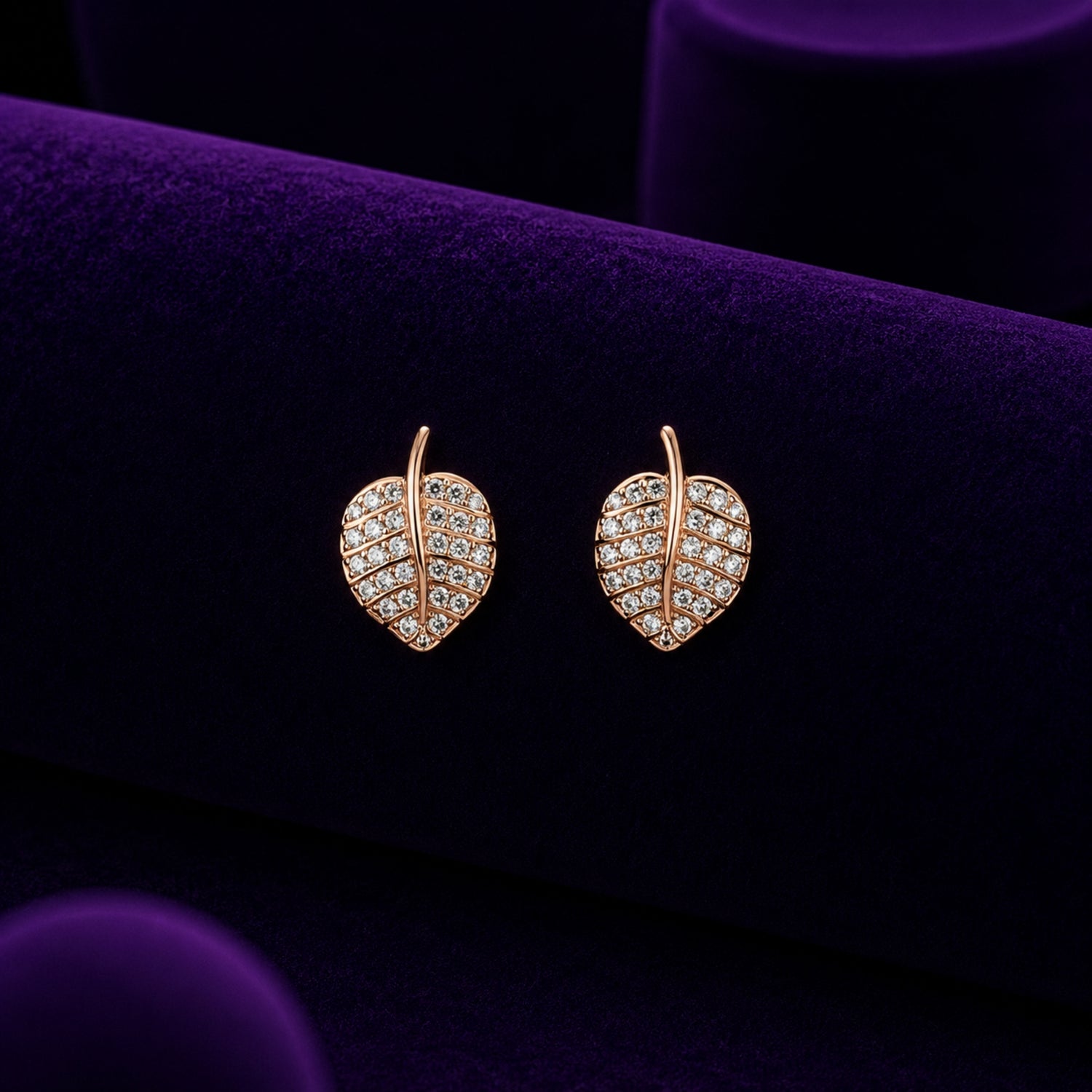 Gilded Aspen Pave 925 sterling silver Leaf Studs