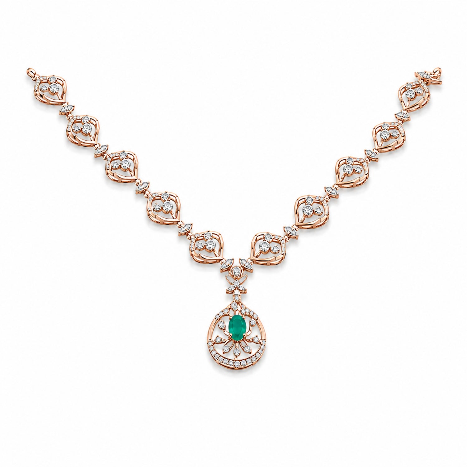 The "Emerald Dewdrop" Diamond-Finish 925 Silver Necklace