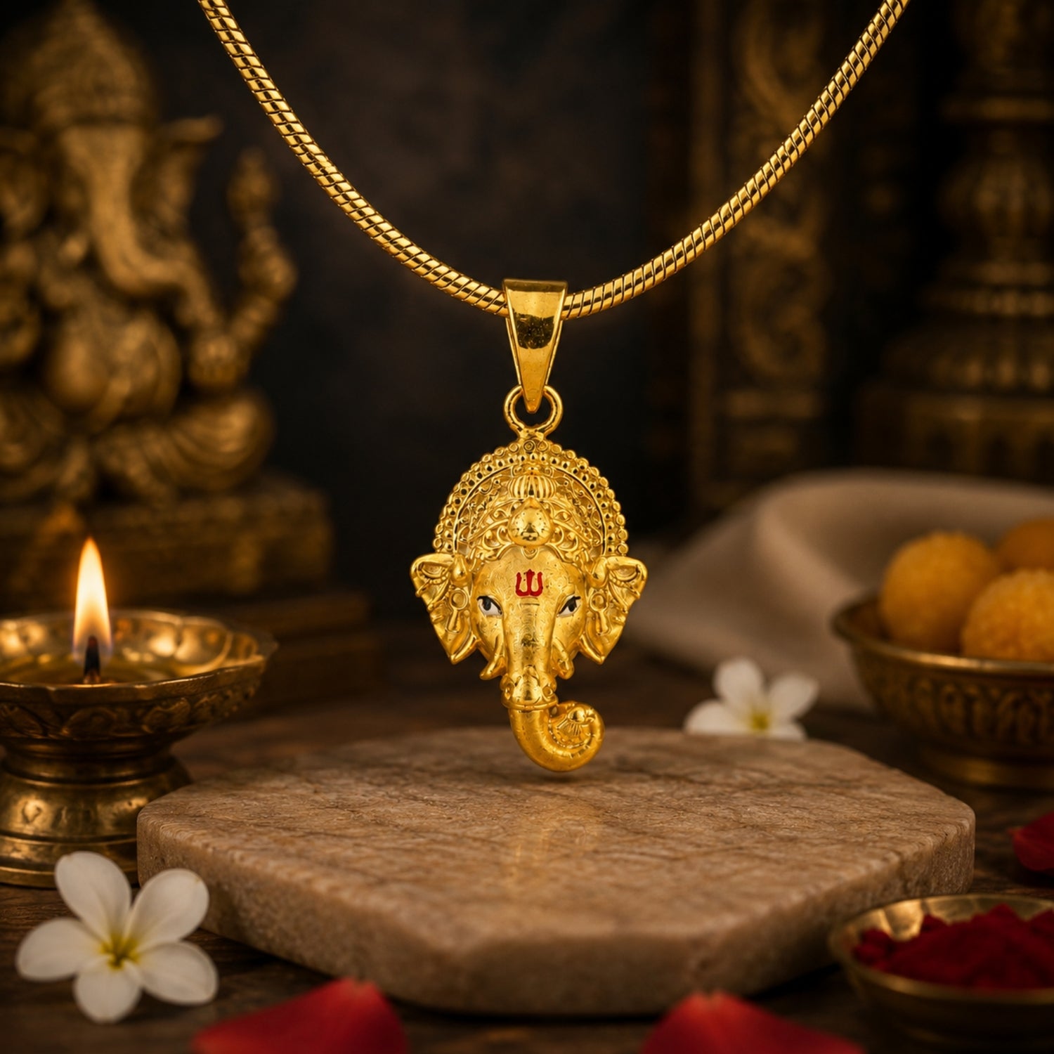 Divine Gold Plated 925 Silver Vinayagar Head Pendant