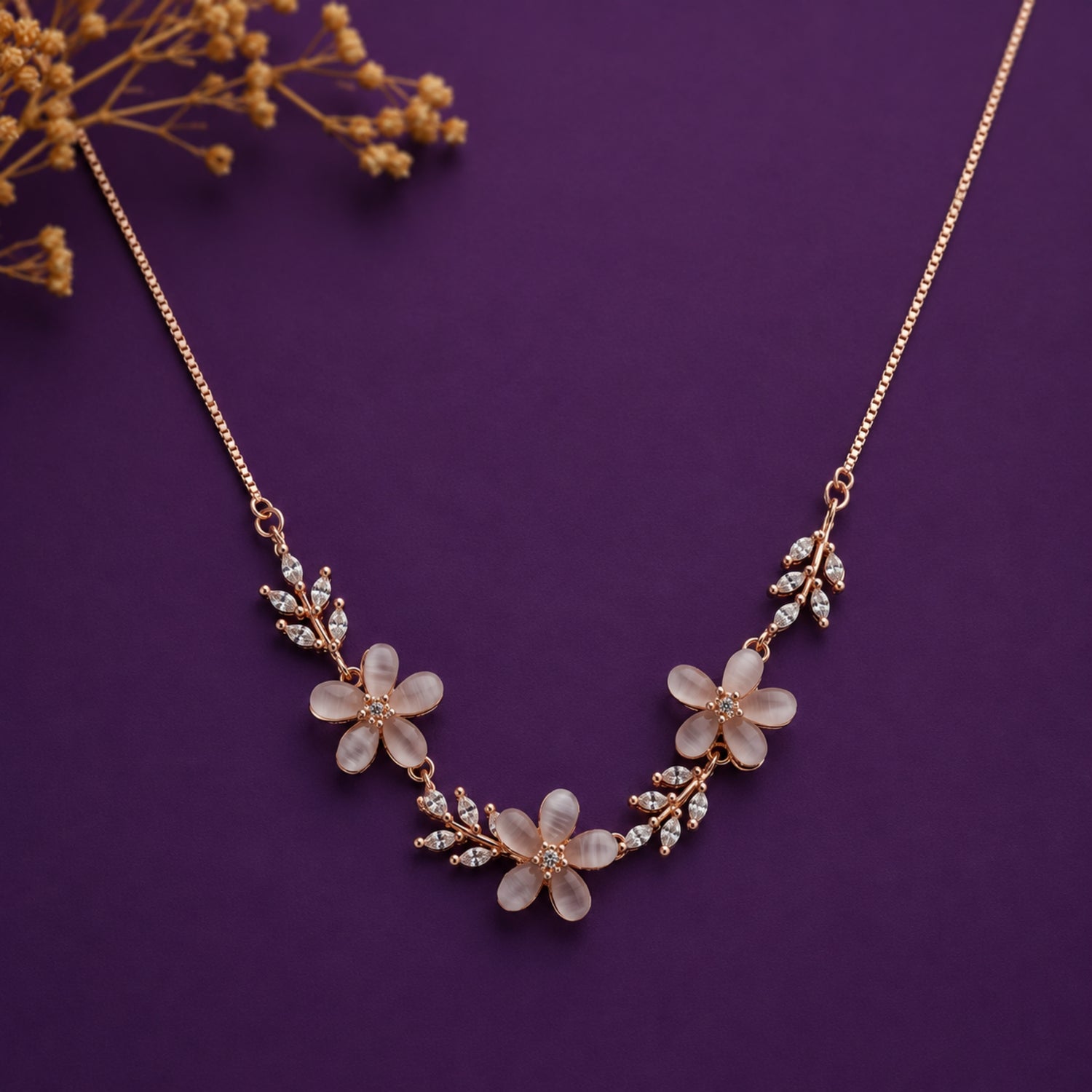 Blush Aura 925 Silver Flower Chain