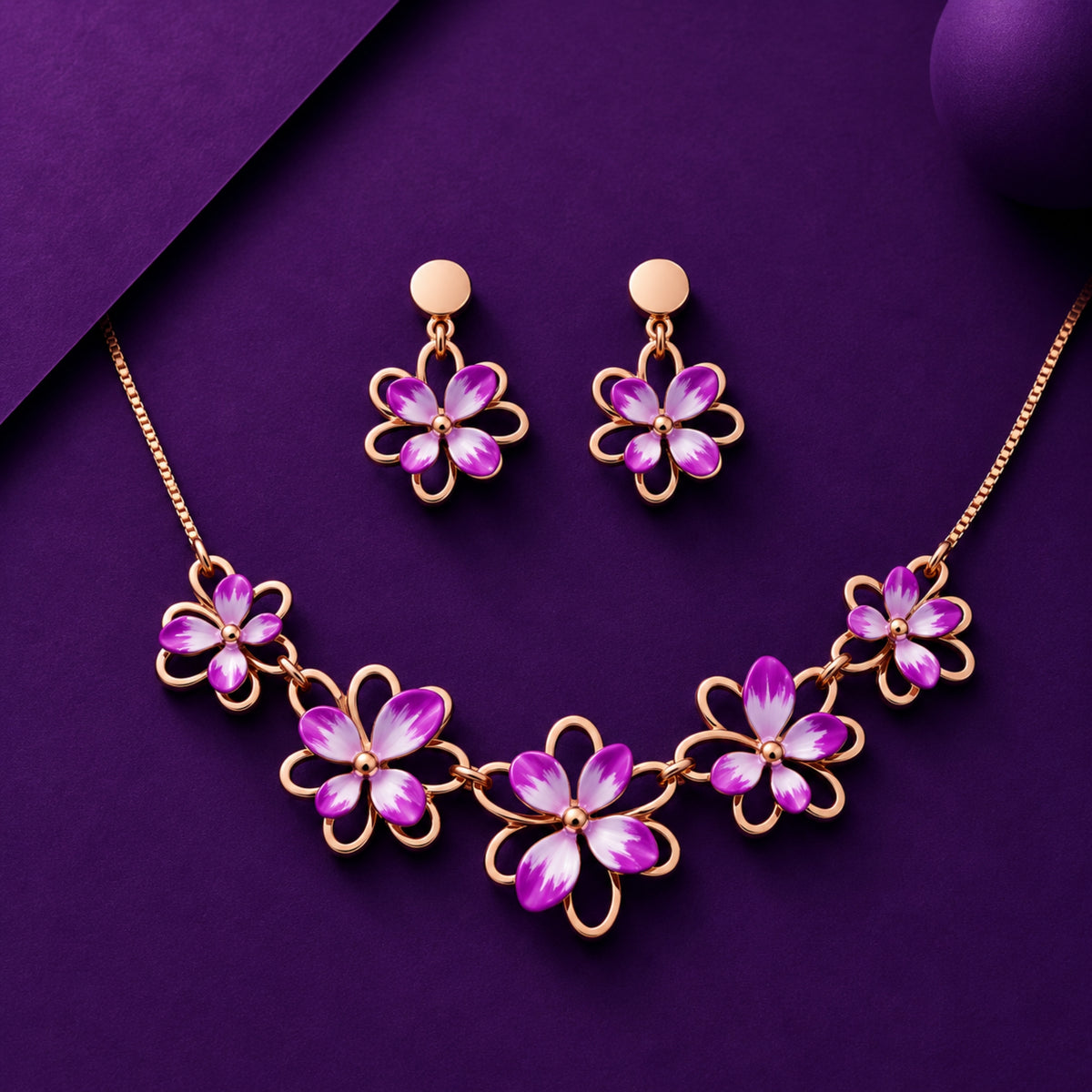 The Violet Iris Ombré Blossom 925 Silver Necklace Set