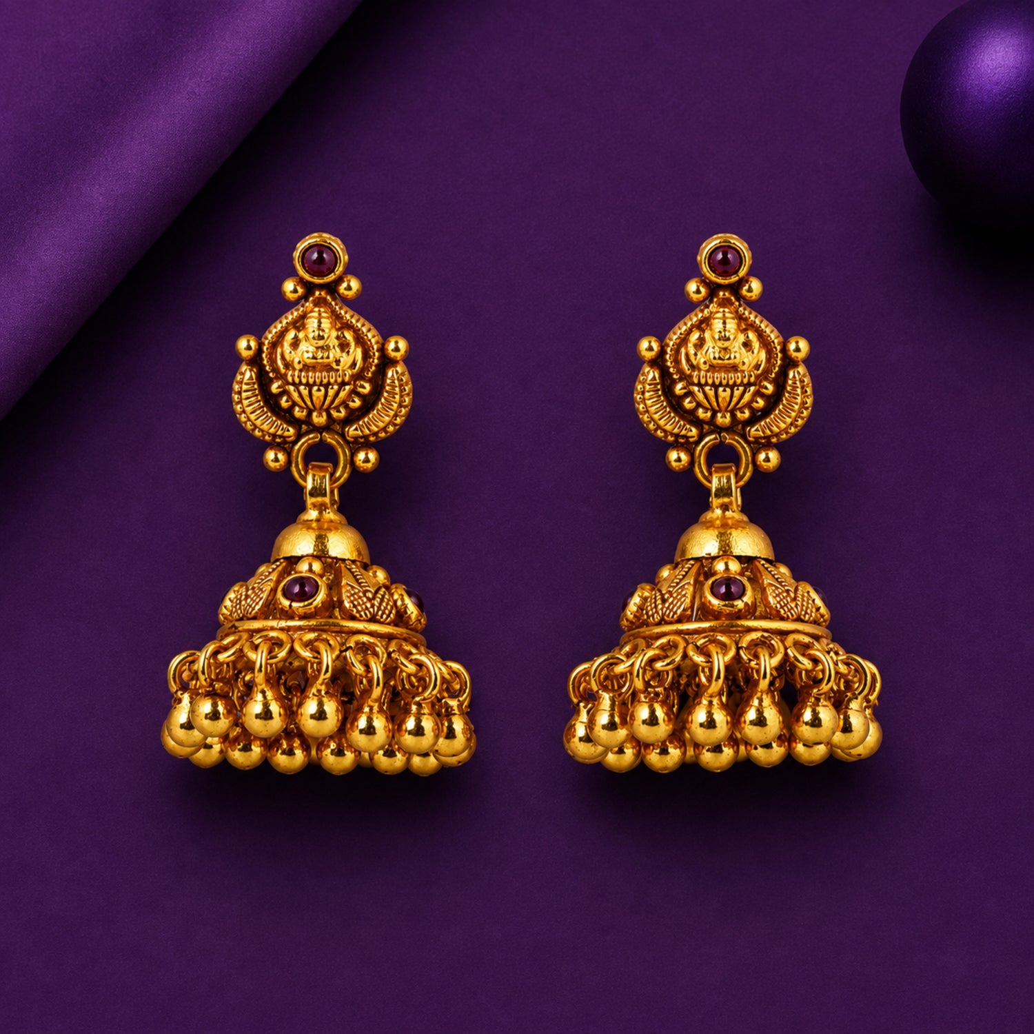The Lakshmi Archana Temple Jhumka – 925 Sterling Silver Antique Gold Finish