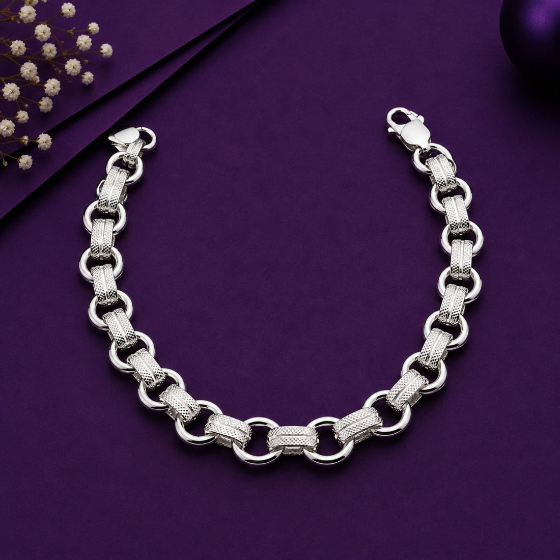 Urban Bold 925 Sterling Silver Textured Interlocking Link Kids Bracelet
