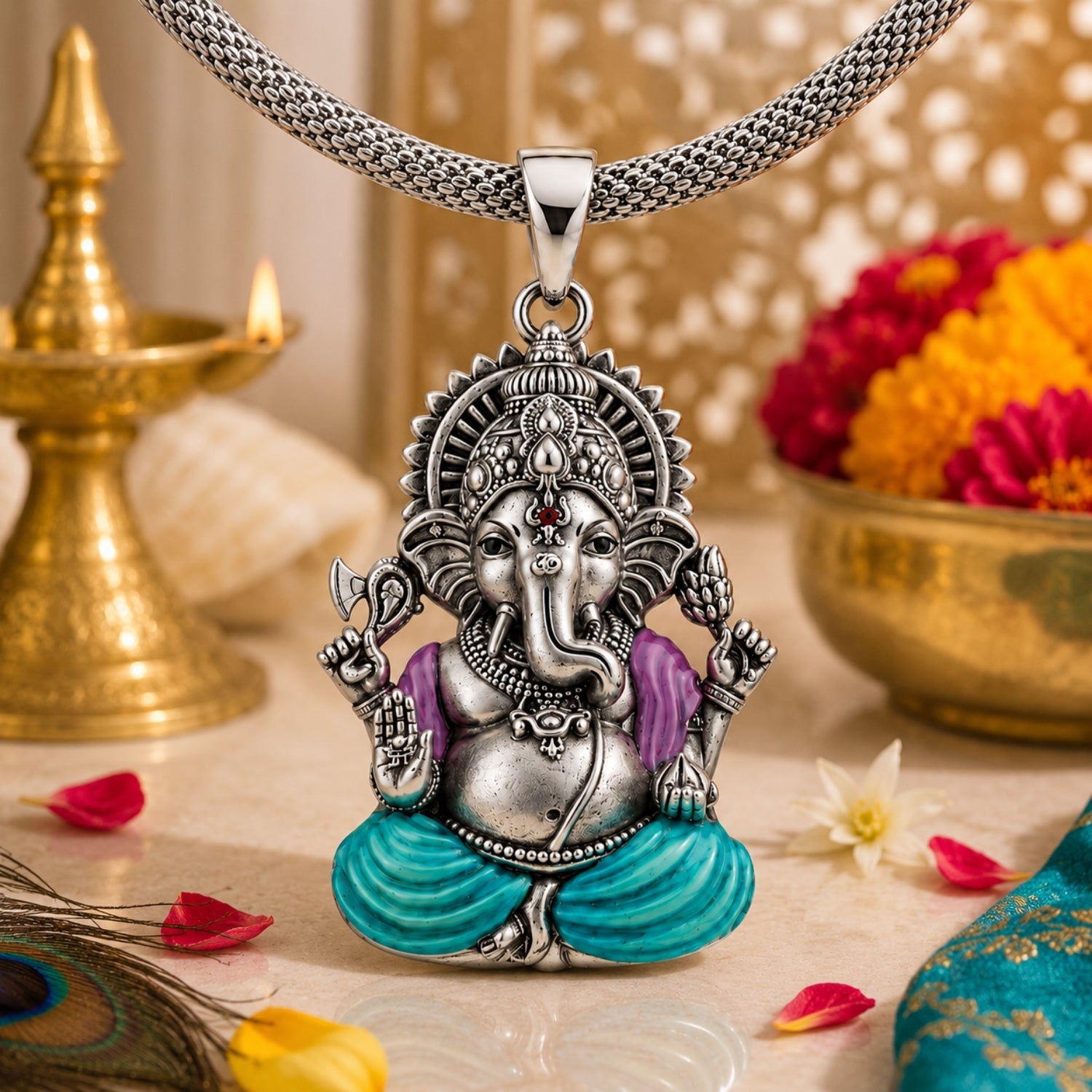 The 925 Sterling Silver Shubh Ganesha Silver Pendant
