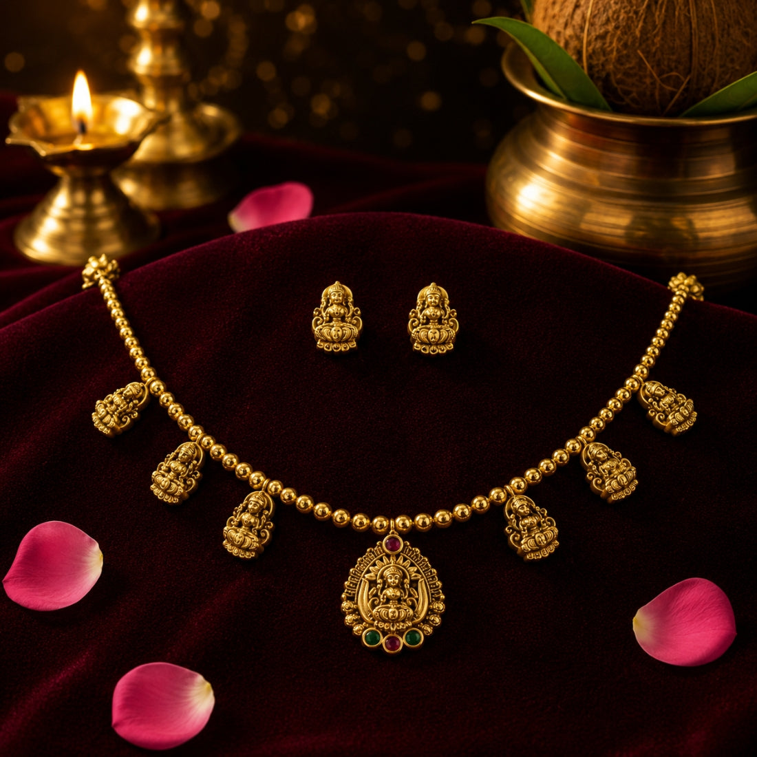 The Mangala Lakshmi Kasu Festoon 925 Silver Necklace Set
