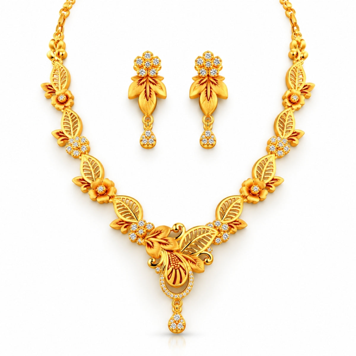 The Mayura Botanical Shimmer 925 Silver Gold-Plated Necklace Set