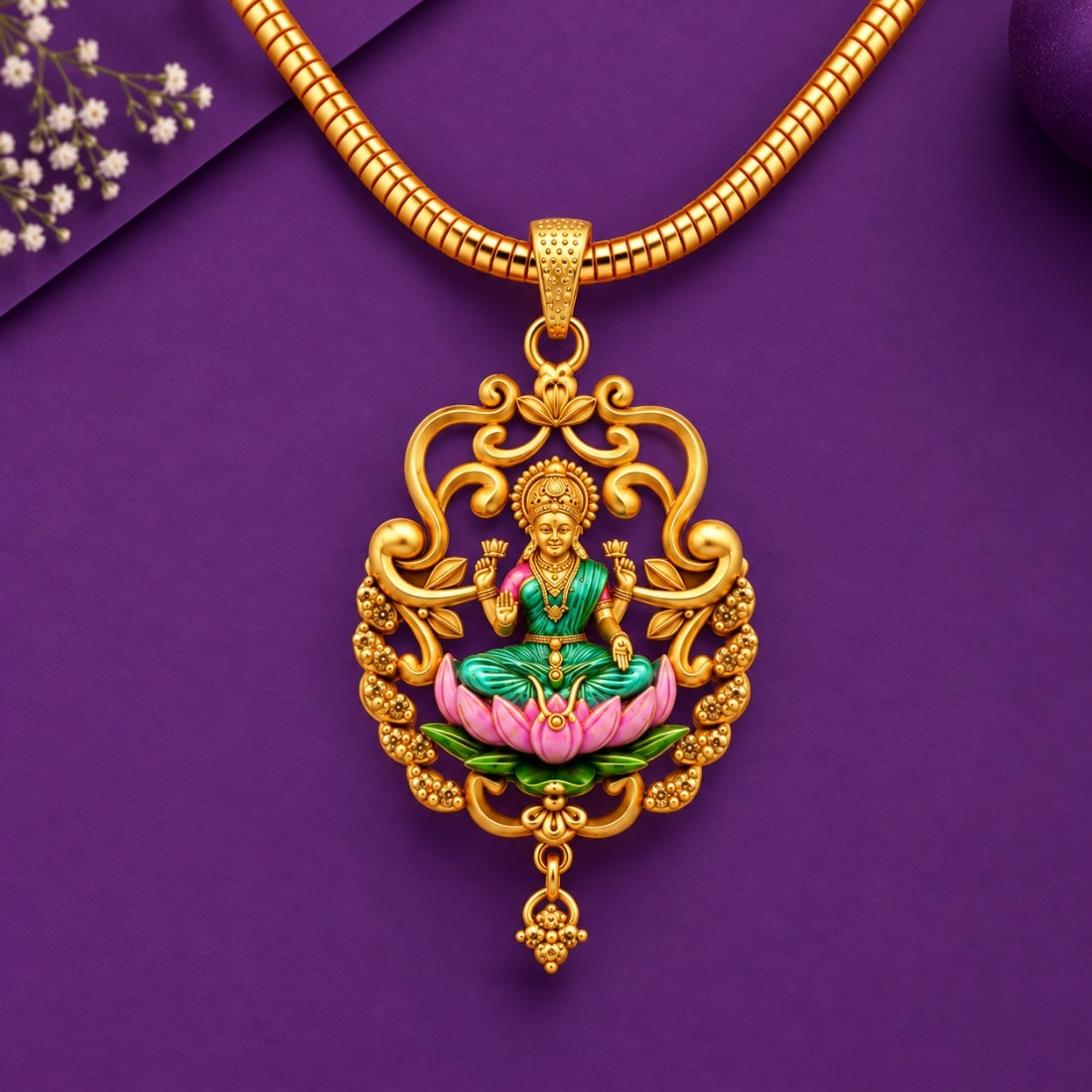 The Lakshmi Pushpanjali 925 Silver Gold Plated Medallion Pendant