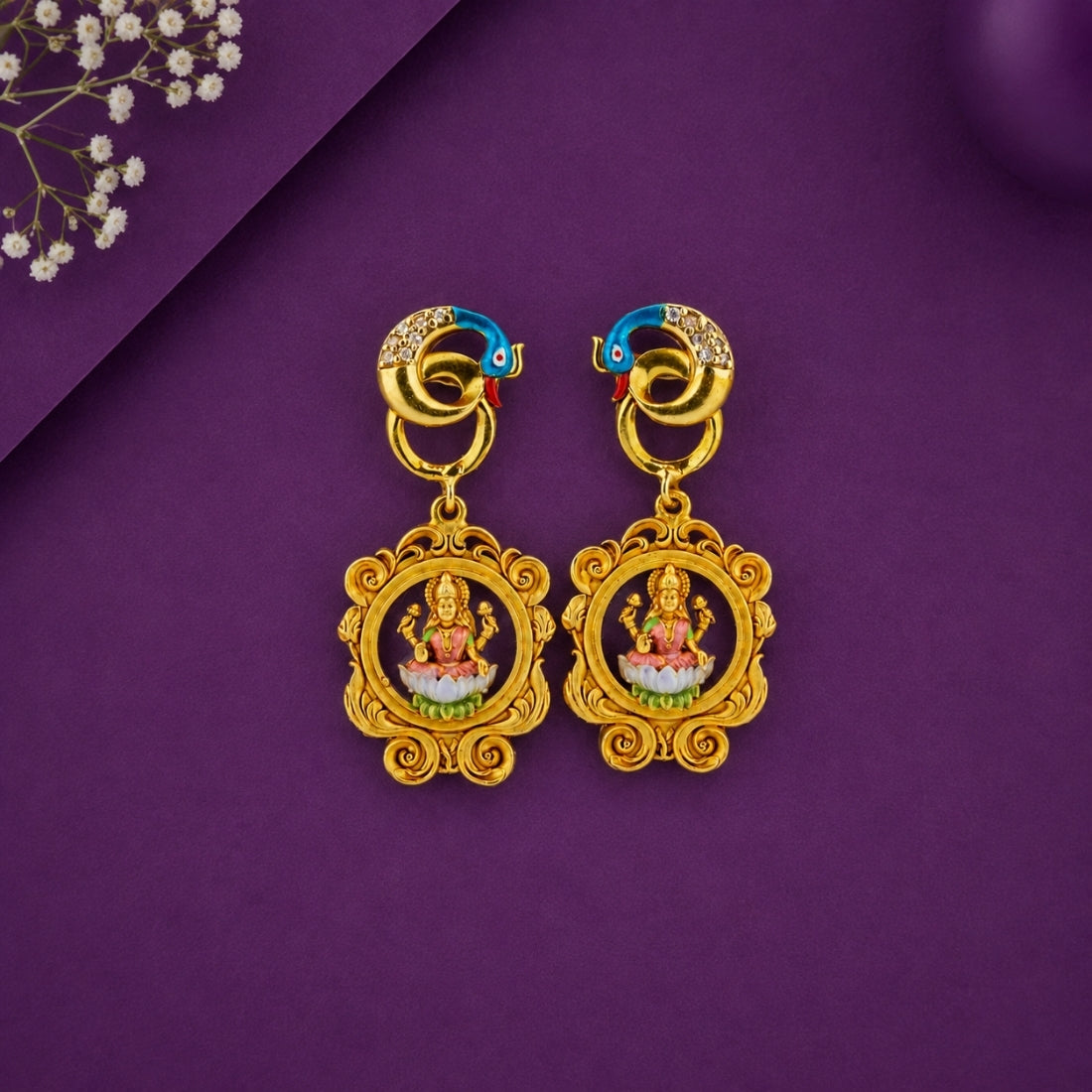 The Padmasana Lakshmi Baroque Frame Drops (Gold-Plated 925 Sterling Silver)