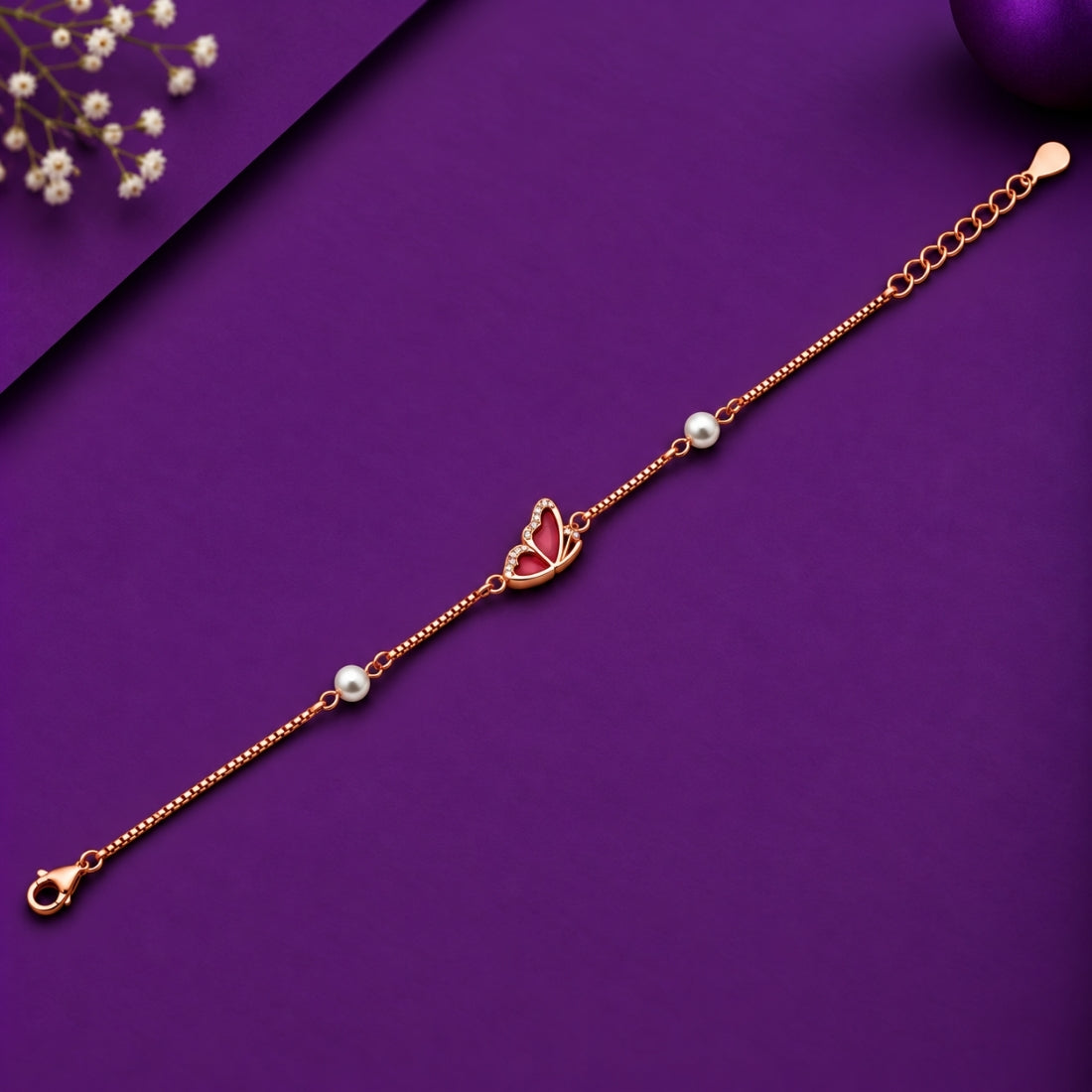 The Ruby Flutter – 925 Rose Gold Crimson Butterfly Bracelet