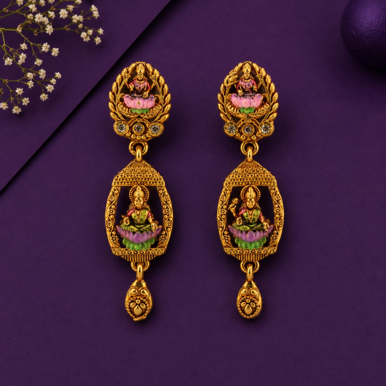 Divine Lakshmi Shrine Arch Gold-Plated 925 Silver Drops
