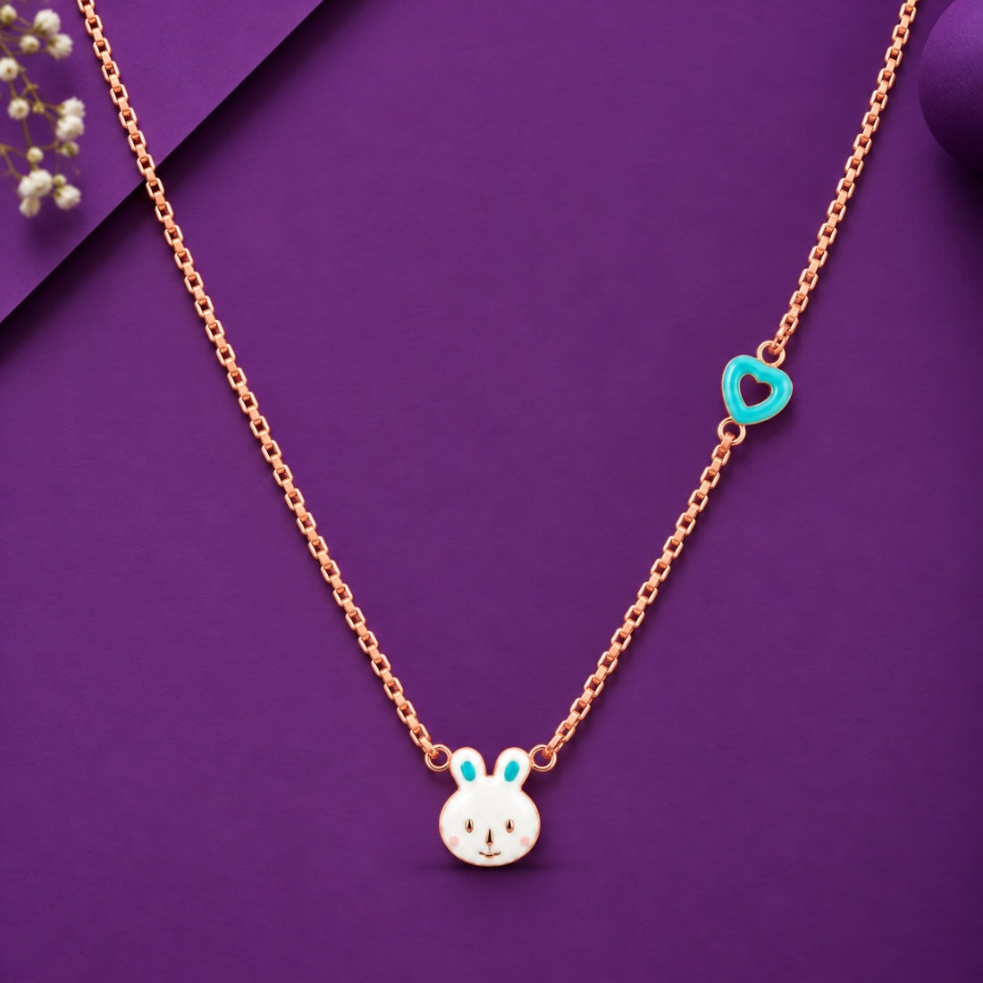 The Azure Heart Bunny 925 Silver Rose Gold Chain