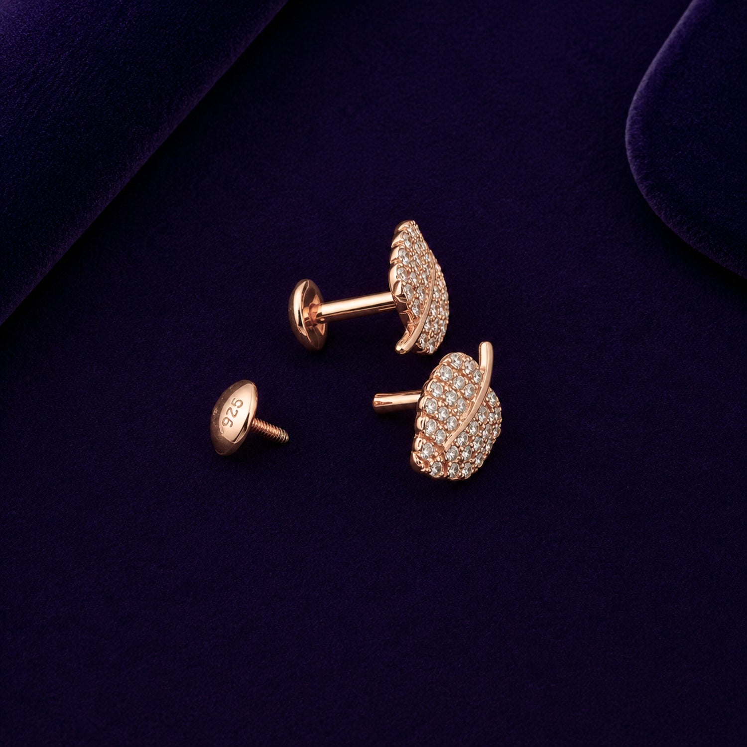 Gilded Aspen Pave 925 sterling silver Leaf Studs