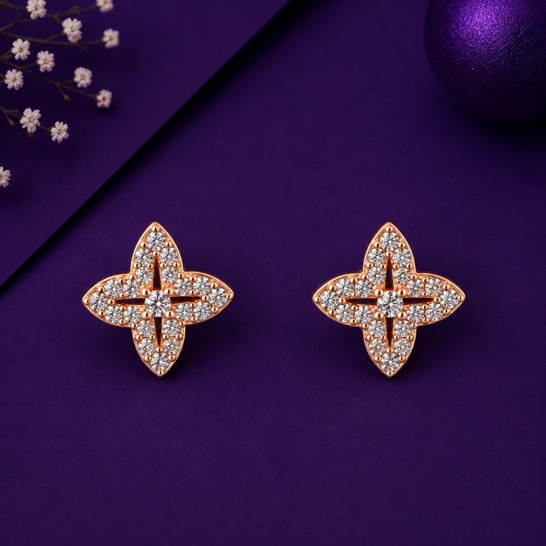 Rose Gold Pavé Quatrefoil Monogram Stud Earrings