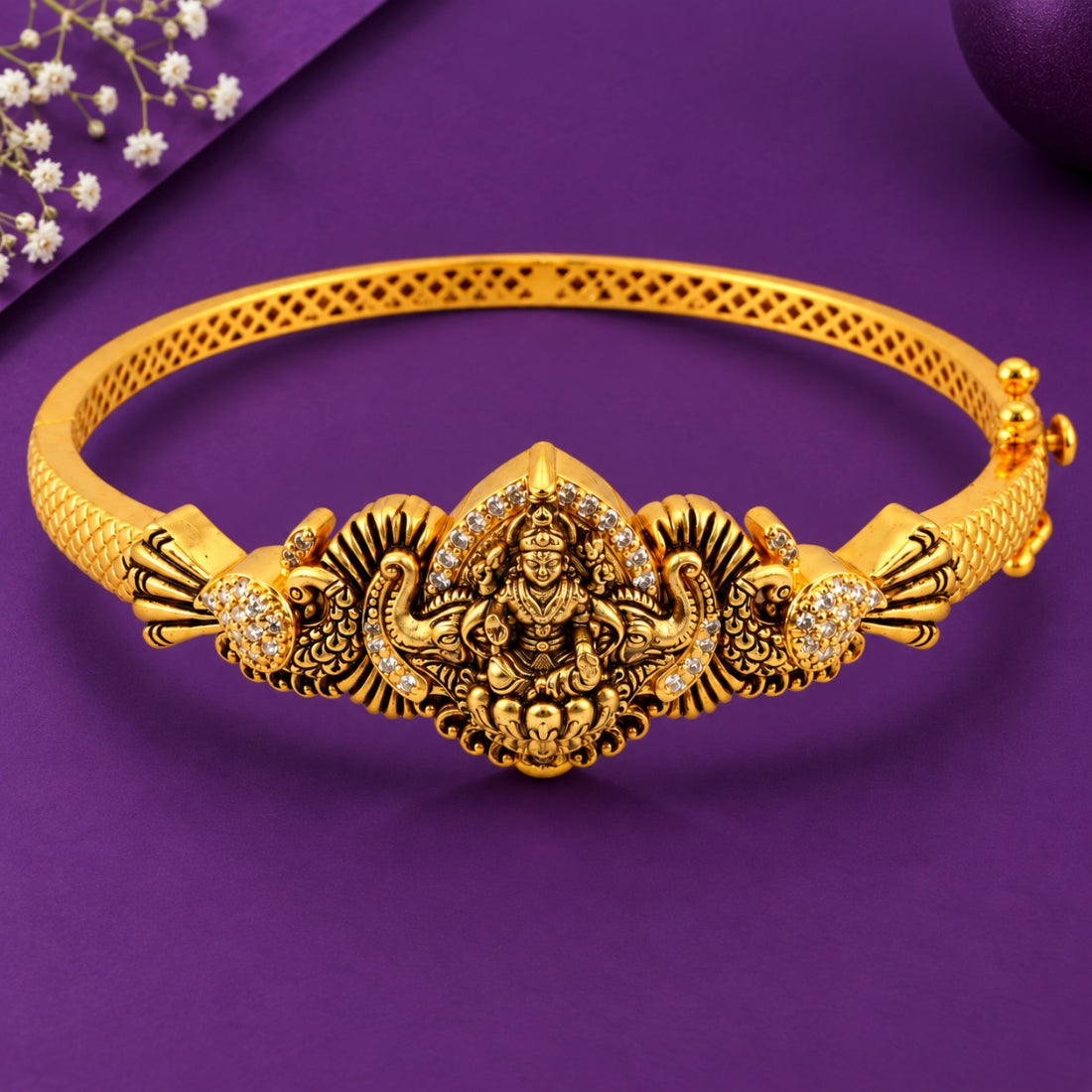 The Royal Lakshmi Teardrop-Crown Peacock Antique 925 Silver Kada