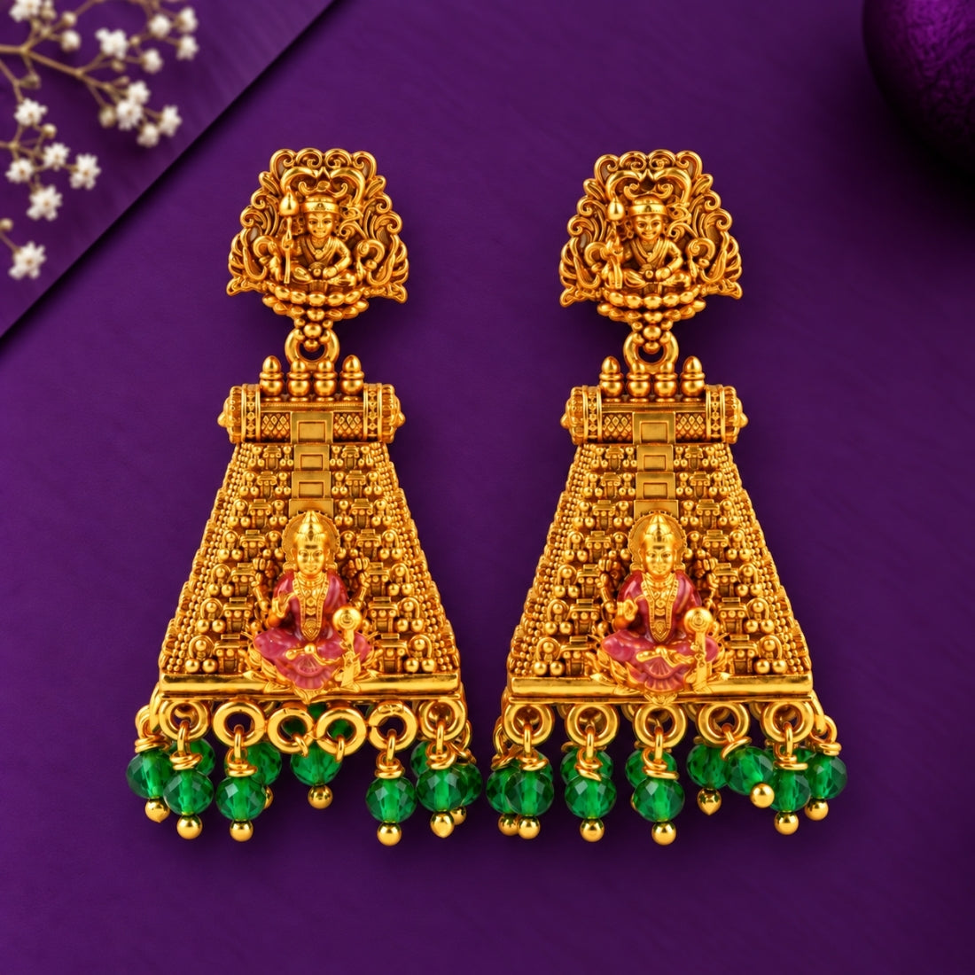 Aura of Divine Grace Antique Emerald Jhumkas