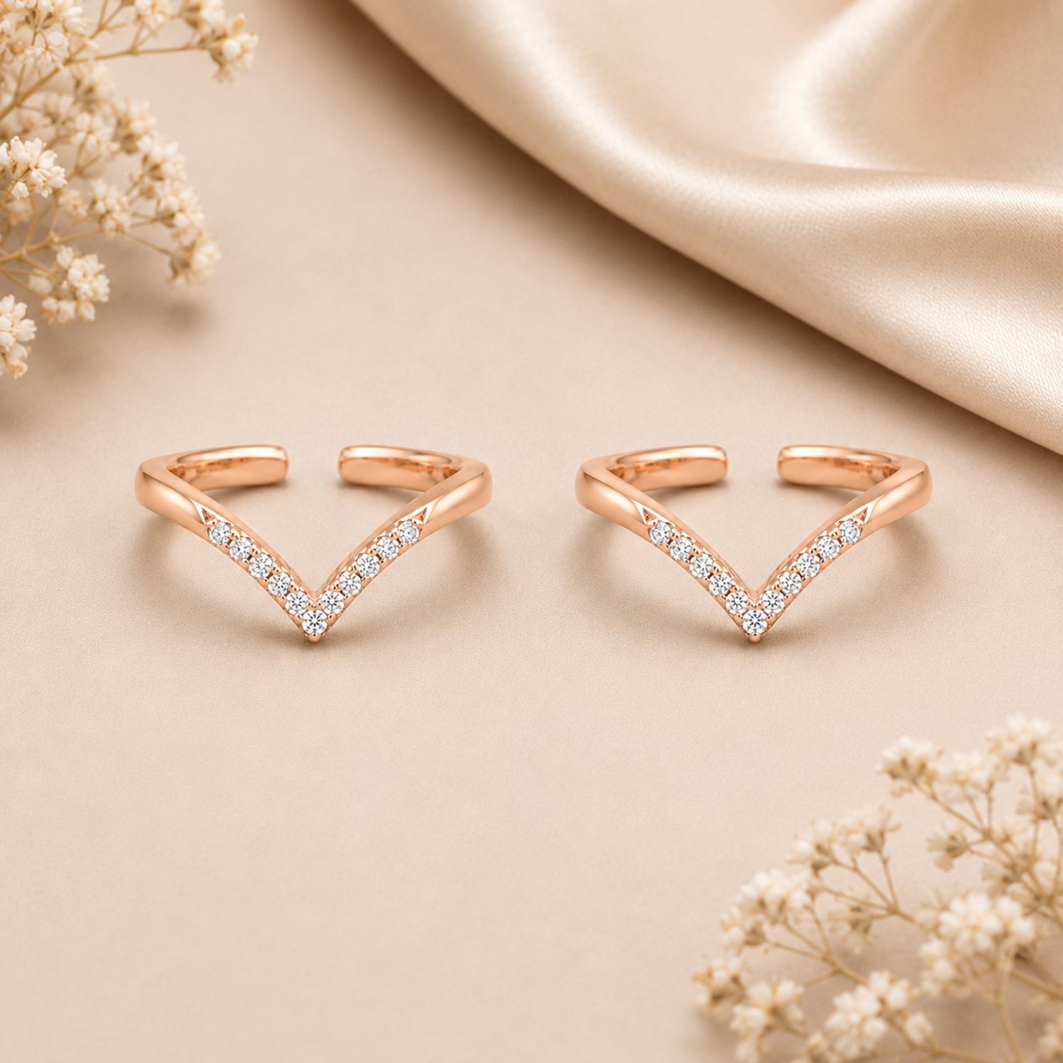 Shimmering Chevron V-Curve Rose Gold Adjustable Toe Rings