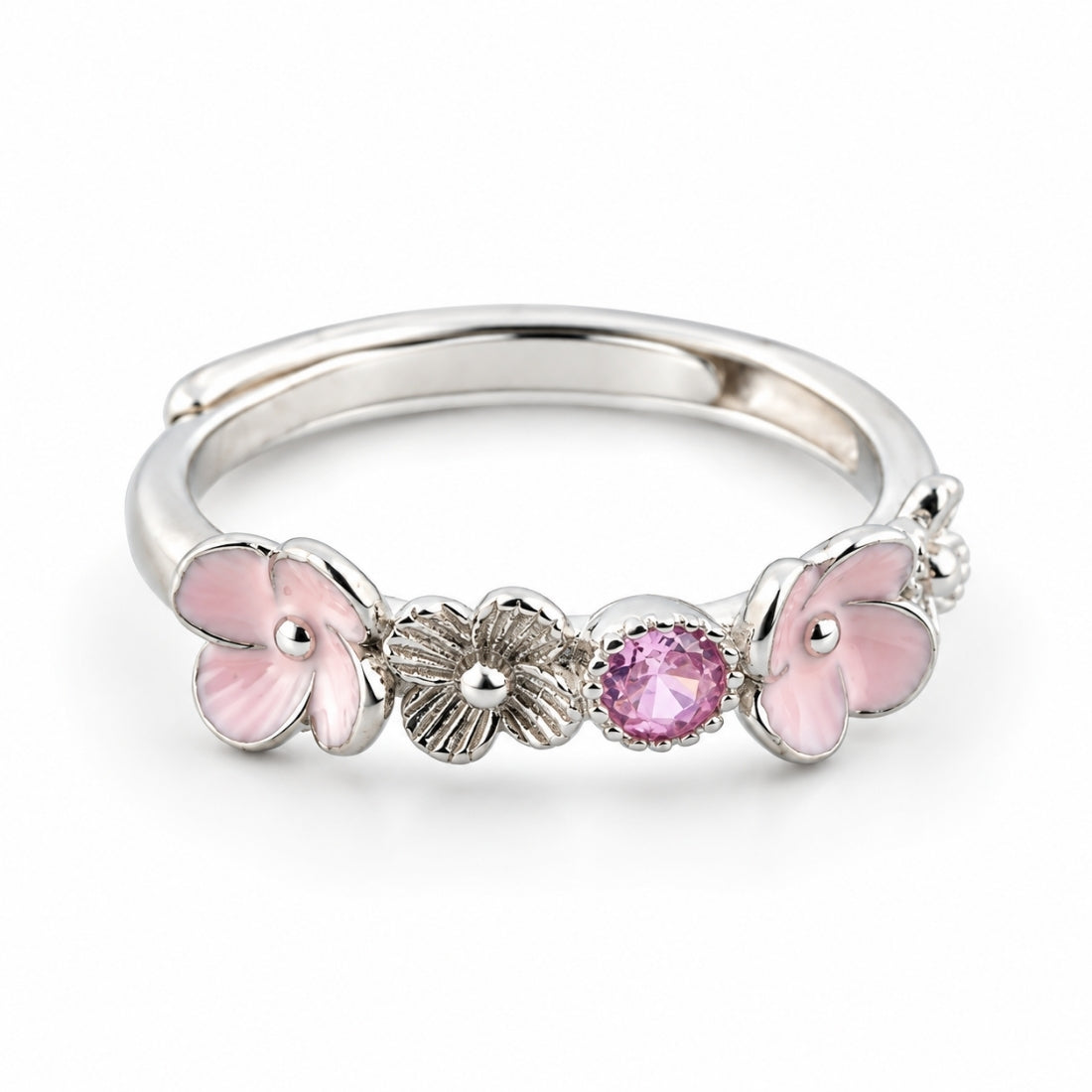 Blossom & Pink Crystal Flora 925 Silver Ring