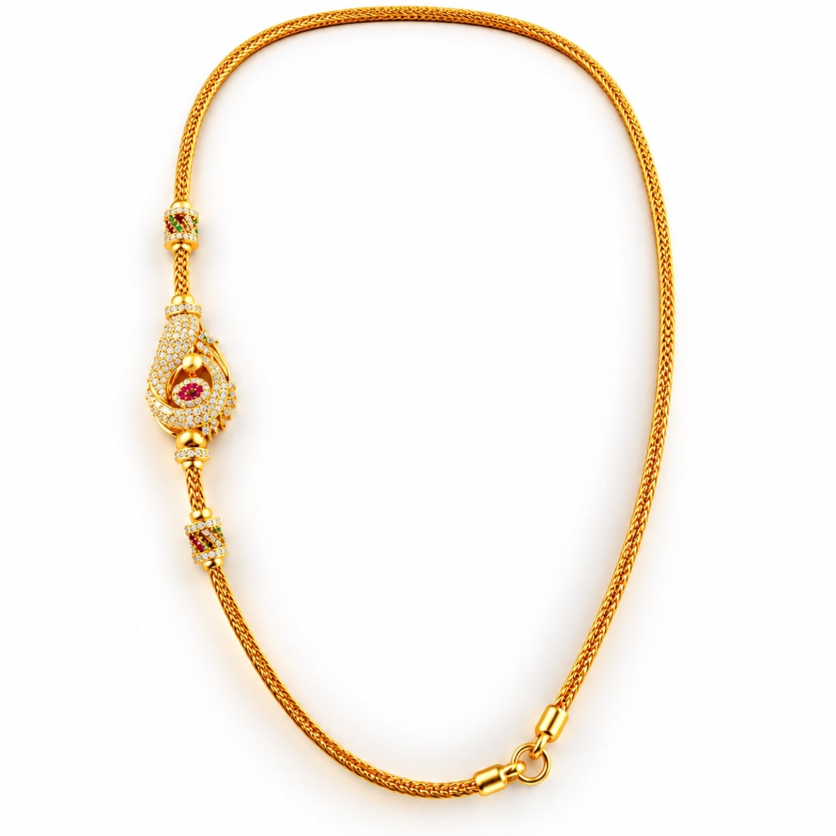 Traditional Mayil Mango Mugappu 925 Sterling Silver Gold Plated Thali Chain