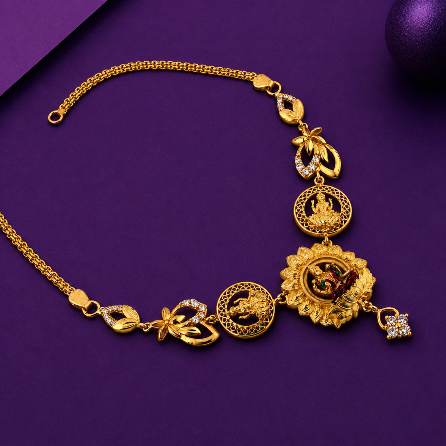 Sowbhagya Lakshmi Antique 925 Silver Gold-Plated Necklace