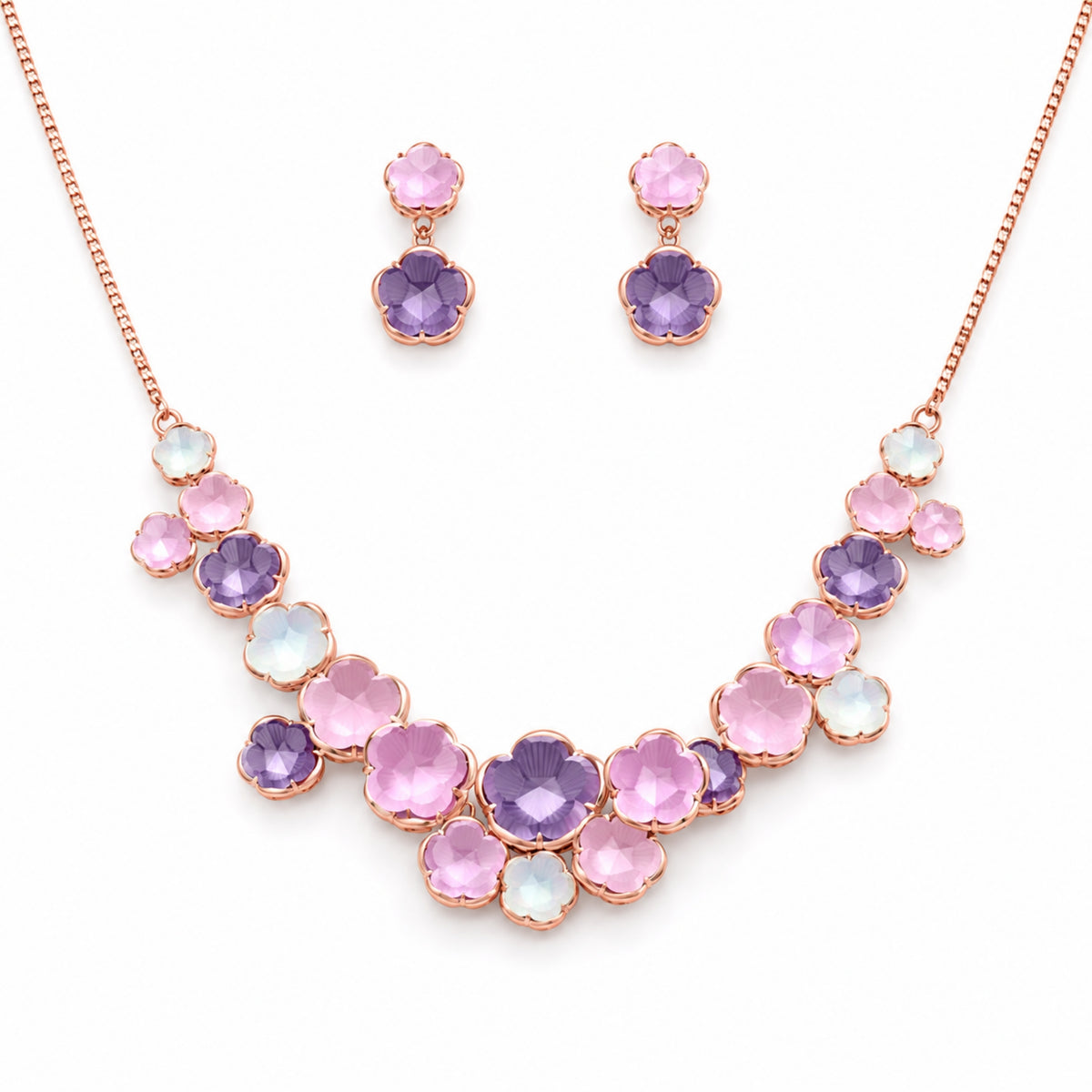 The Pastel Sakura Bloom Cascade 925 Silver Necklace Set