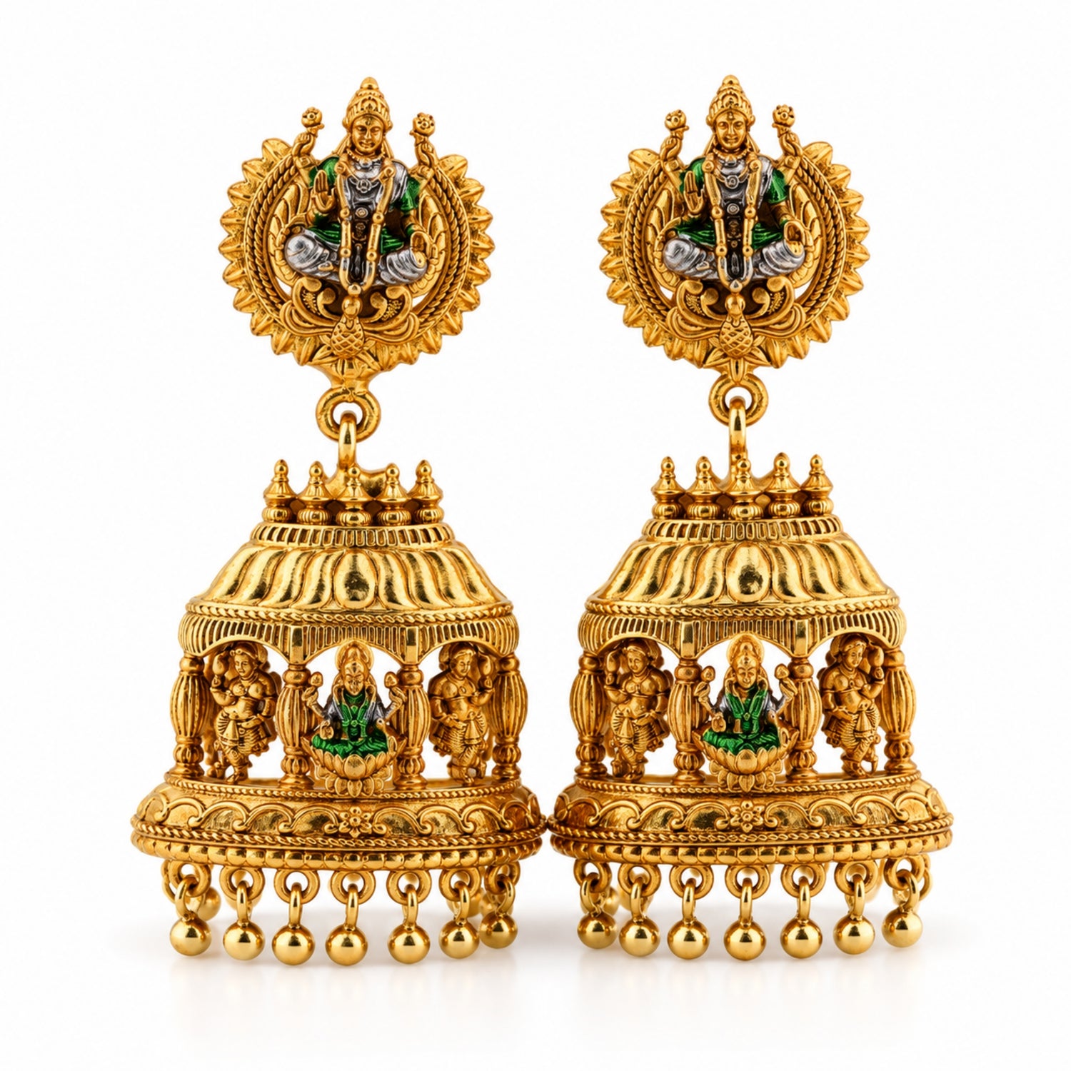 The Lakshmi Peacock Temple Jhumka Earrings