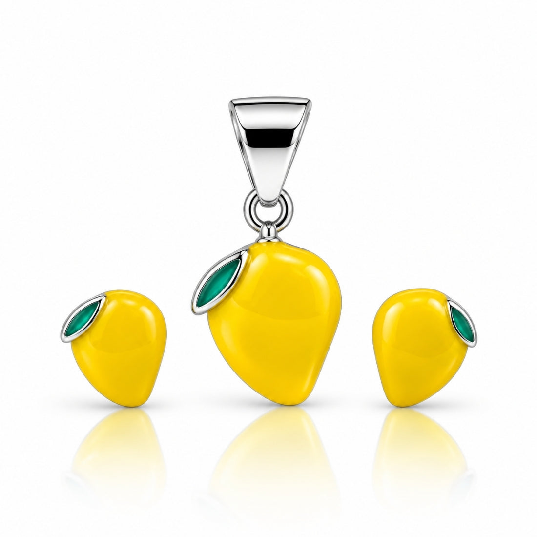 Juicy Mango 925 Sterling Silver Enamel Pendant & Stud Earring Set for Kids