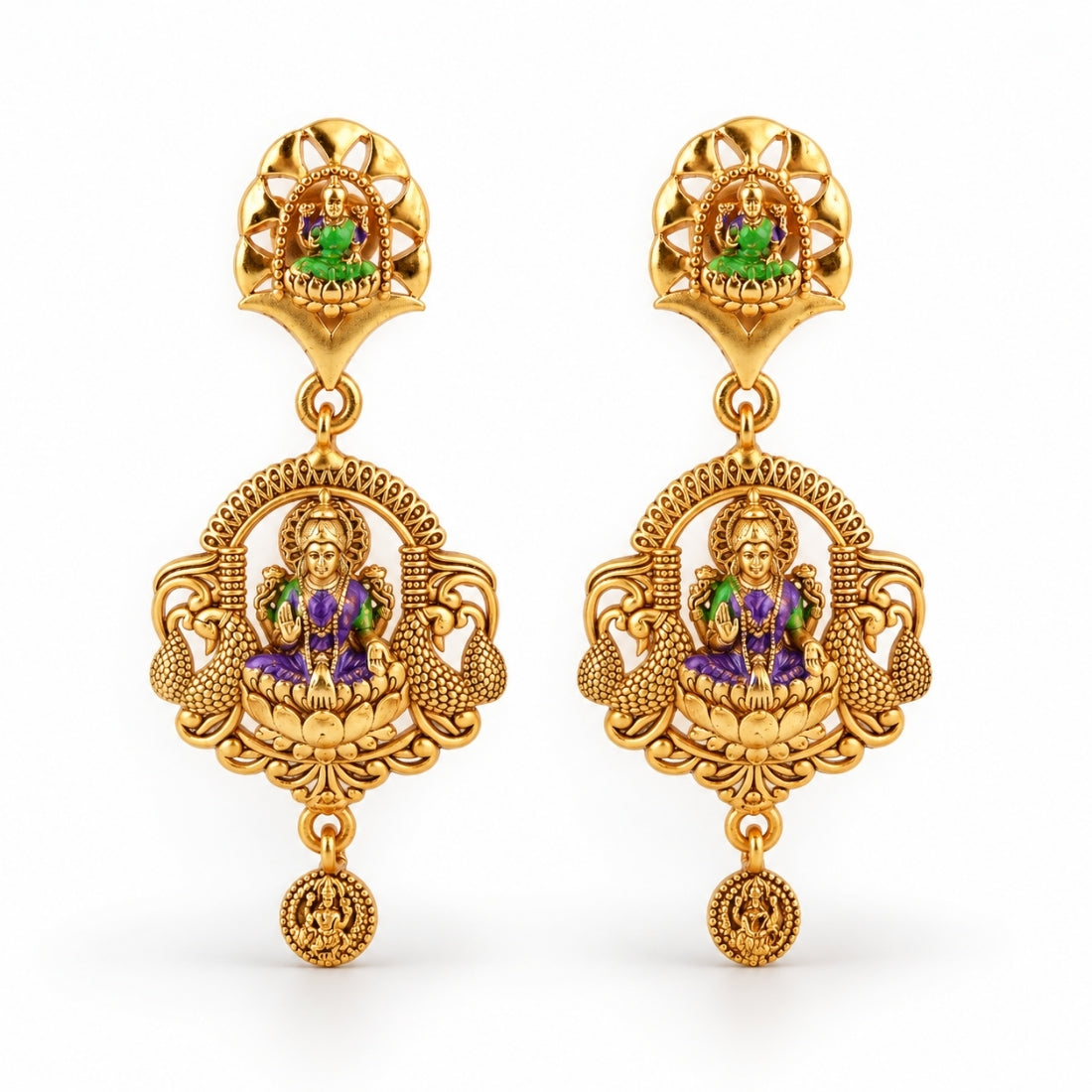 The Royal Lakshmi Mandap & Twin Peacock Drop Earrings in 925 Sterling Silver