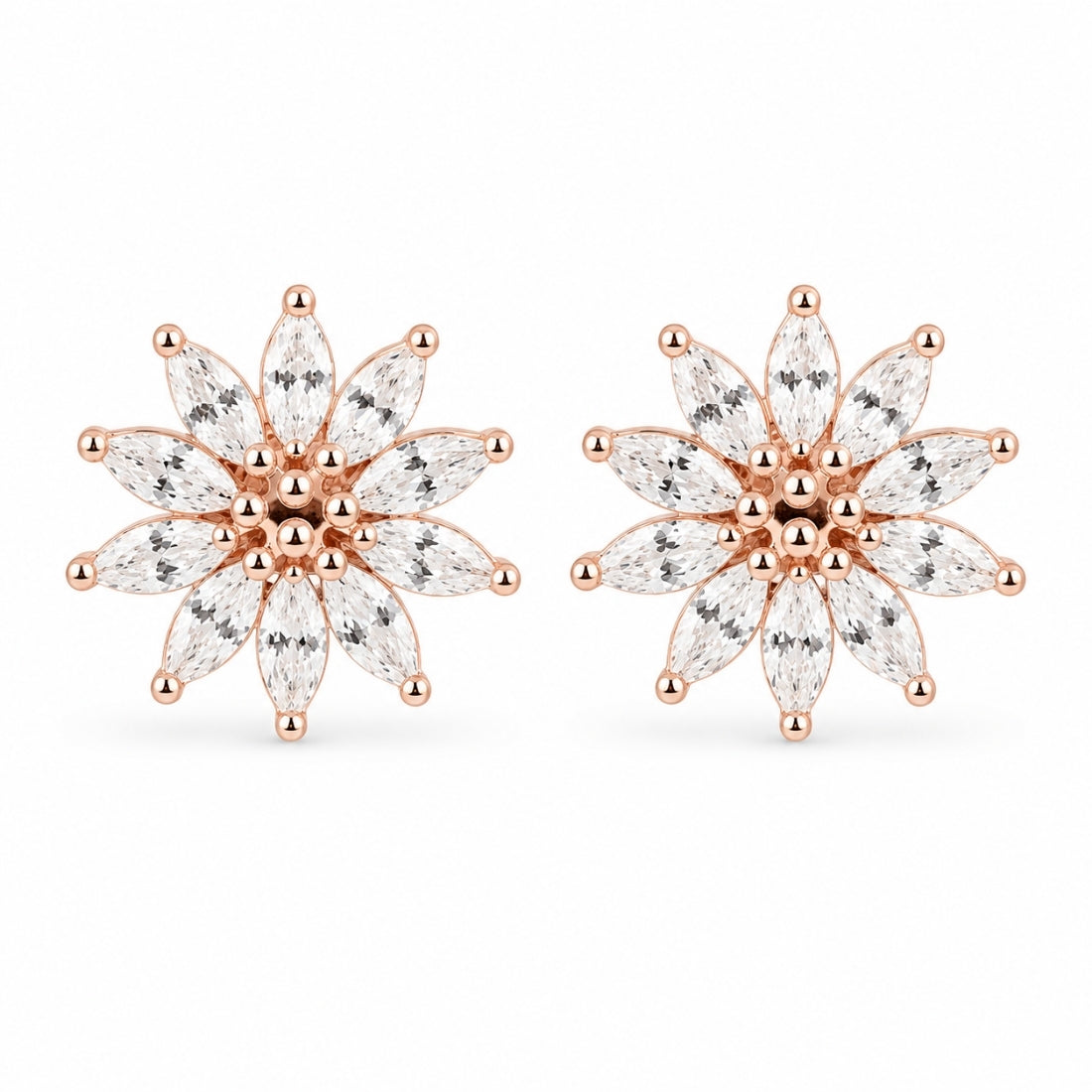 Rose Gold Radiant Sunflower Marquise Stud Earrings