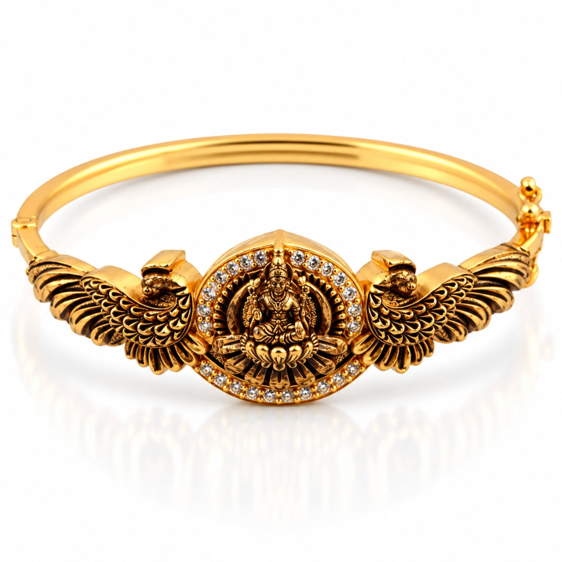 The Royal Lakshmi Circular Lotus & Mayura Antique 925 Silver Kada