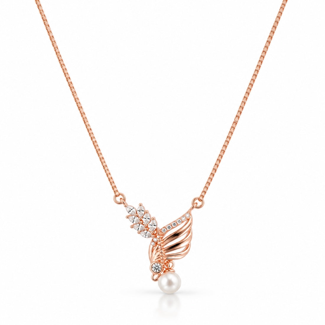 The Angelic Grace Wing & Pearl Rose 925 Silver Chain