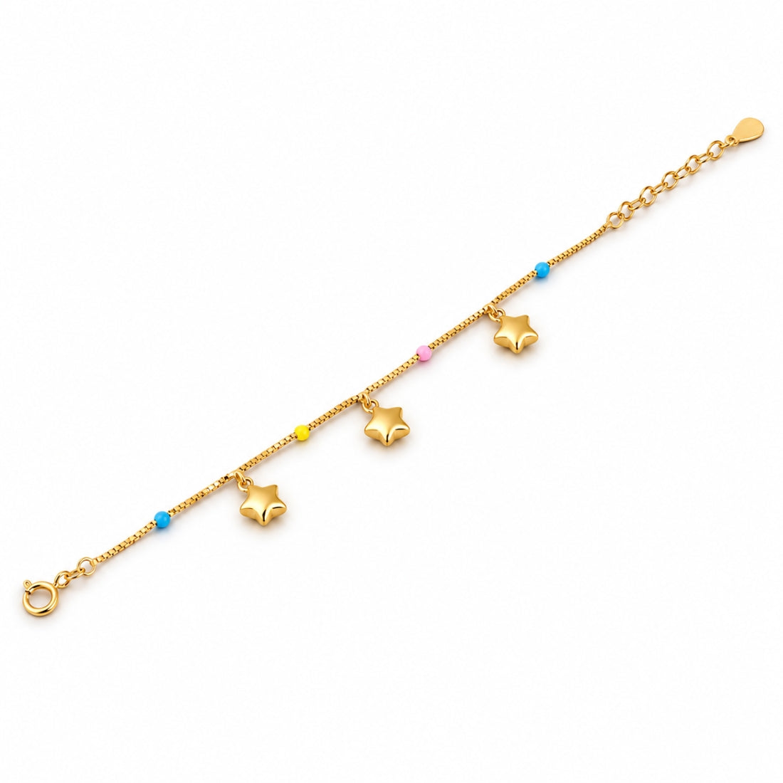 Starry Night 925 Sterling Silver Gold-Plated Puffy Star Kids Charm Bracelet