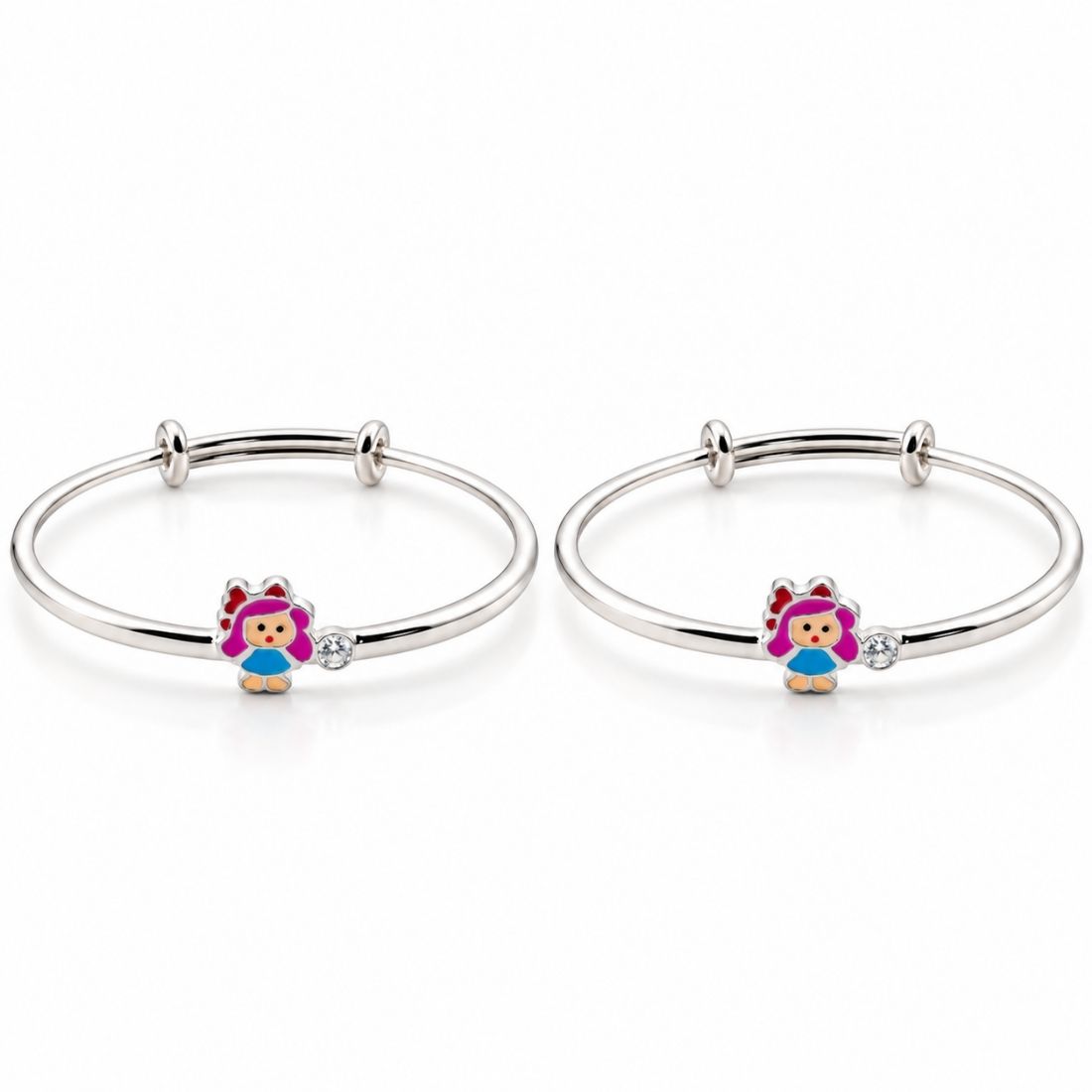 Sweet Princess Doll & Sparkle Zircon 925 Sterling Silver Adjustable Kids Kadas