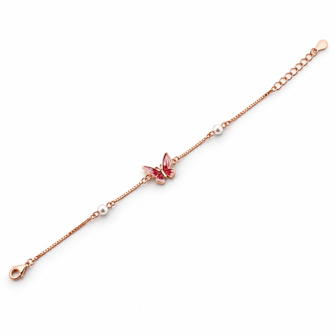 The Crimson Monarch – 925 Rose Gold Red Butterfly Bracelet