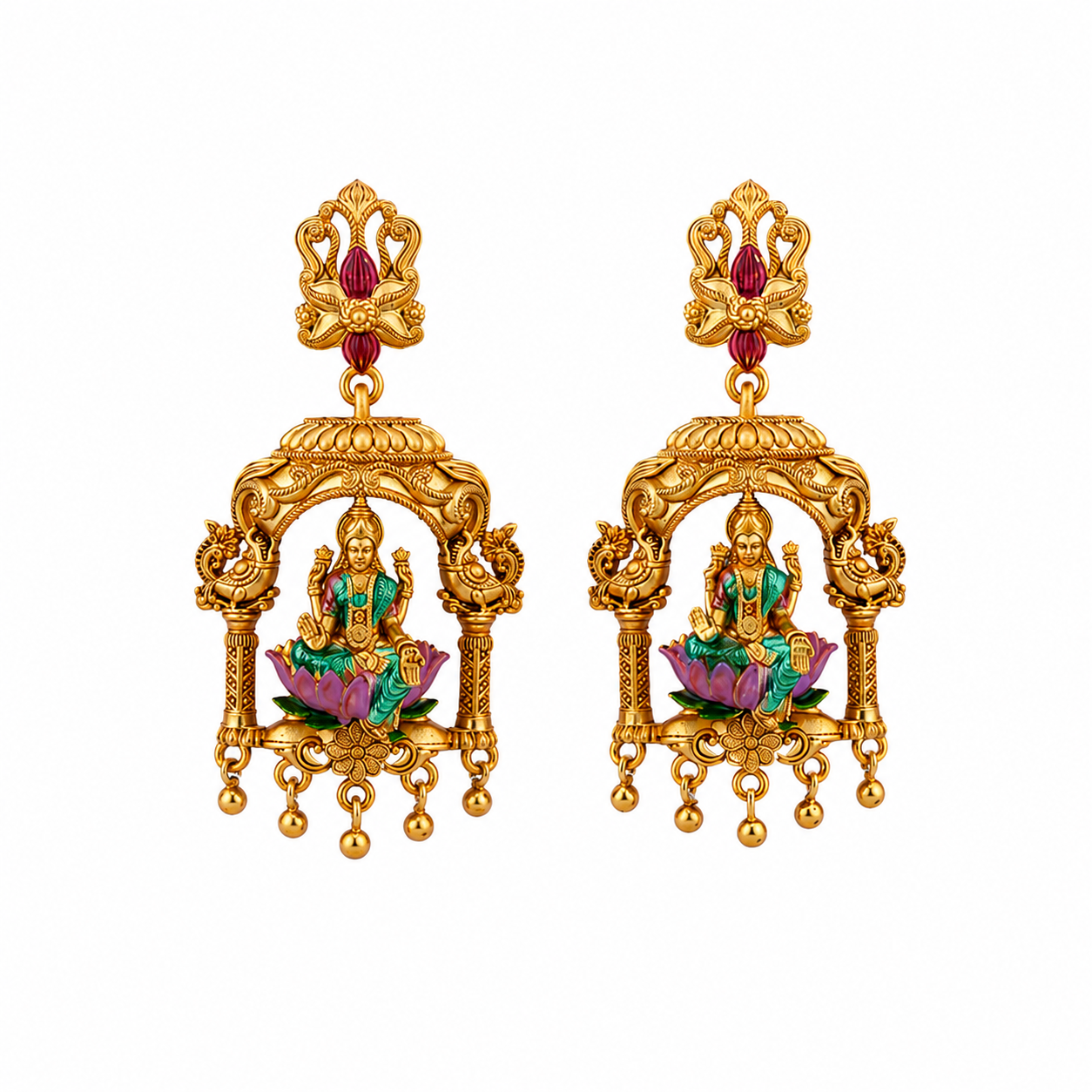 Divine Lakshmi Shrine Arch Gold-Plated 925 Silver Drops