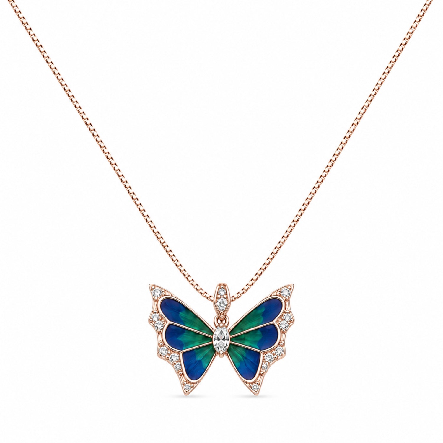 Cerulean Wings 925 Silver Rose Gold Chain