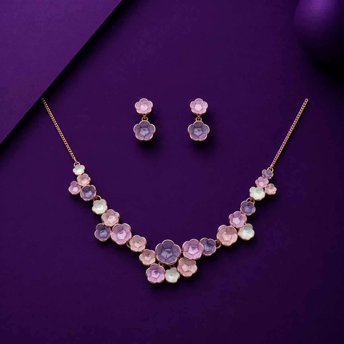 The Pastel Sakura Bloom Cascade 925 Silver Necklace Set