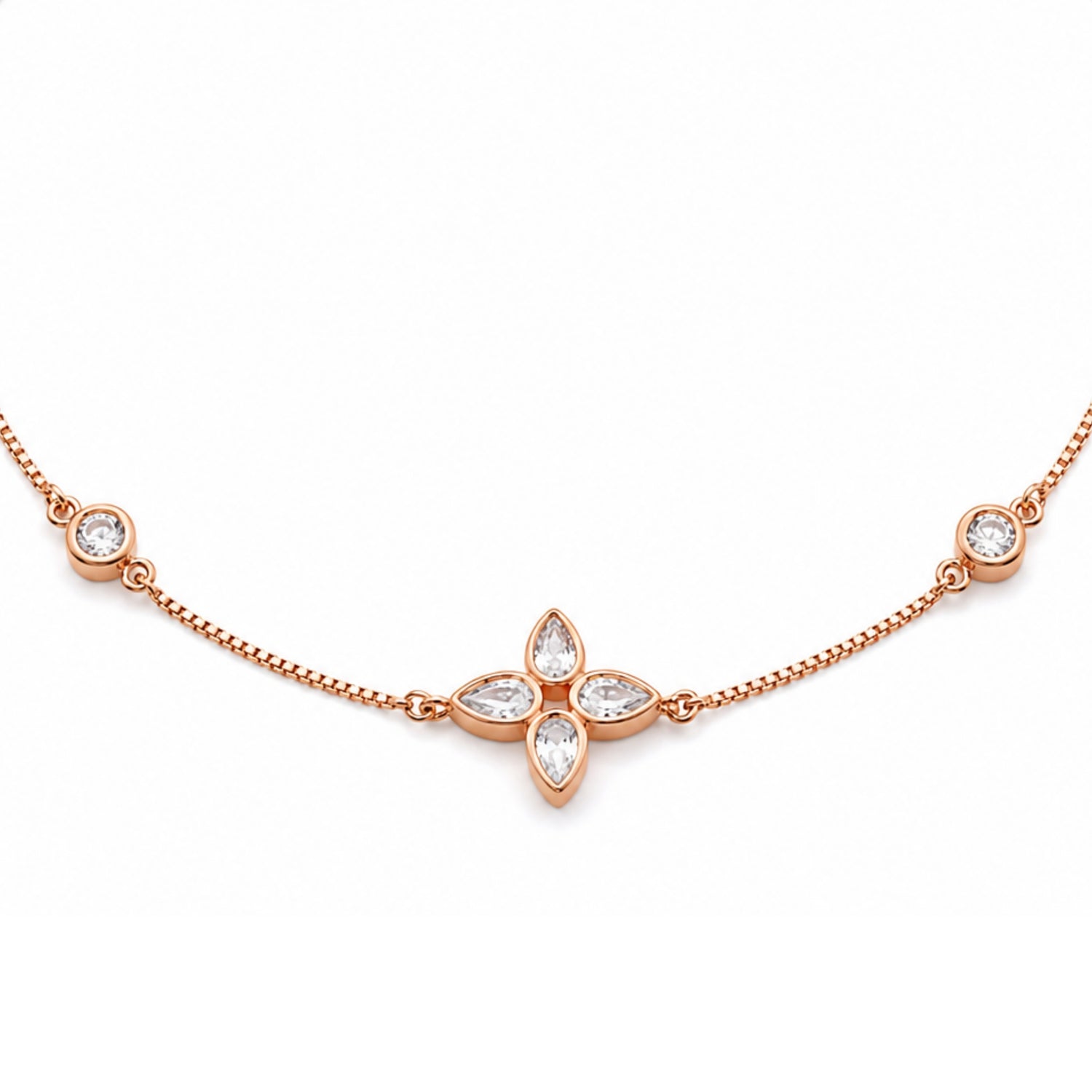 The Rose Gold Clover Blossom Station Anklet Pair