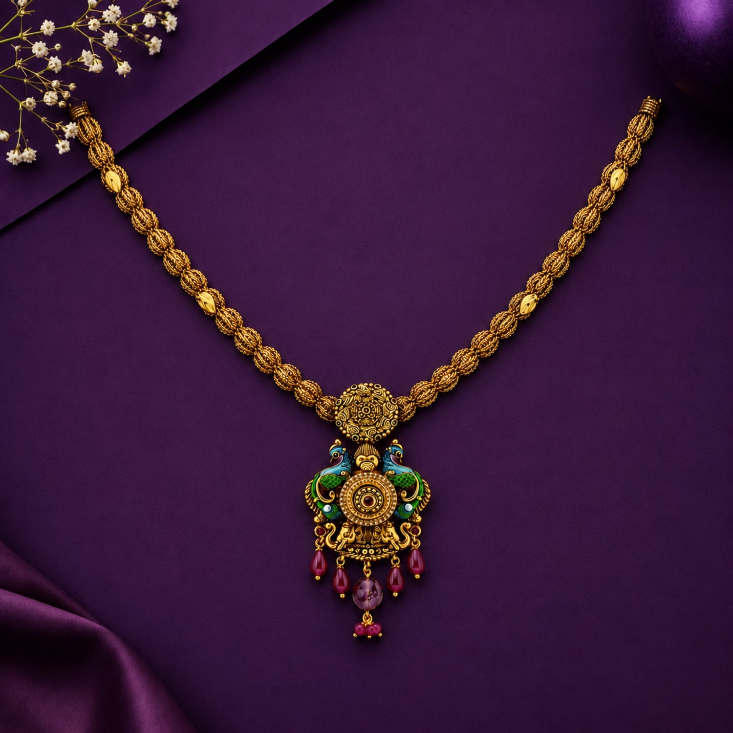 The Mayura mandala Silver Temple Necklace