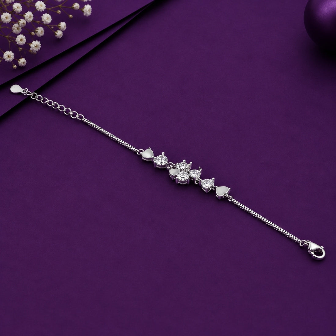 The Silver Blossom – 925 Sterling Silver Radiant Flower Station Bracelet